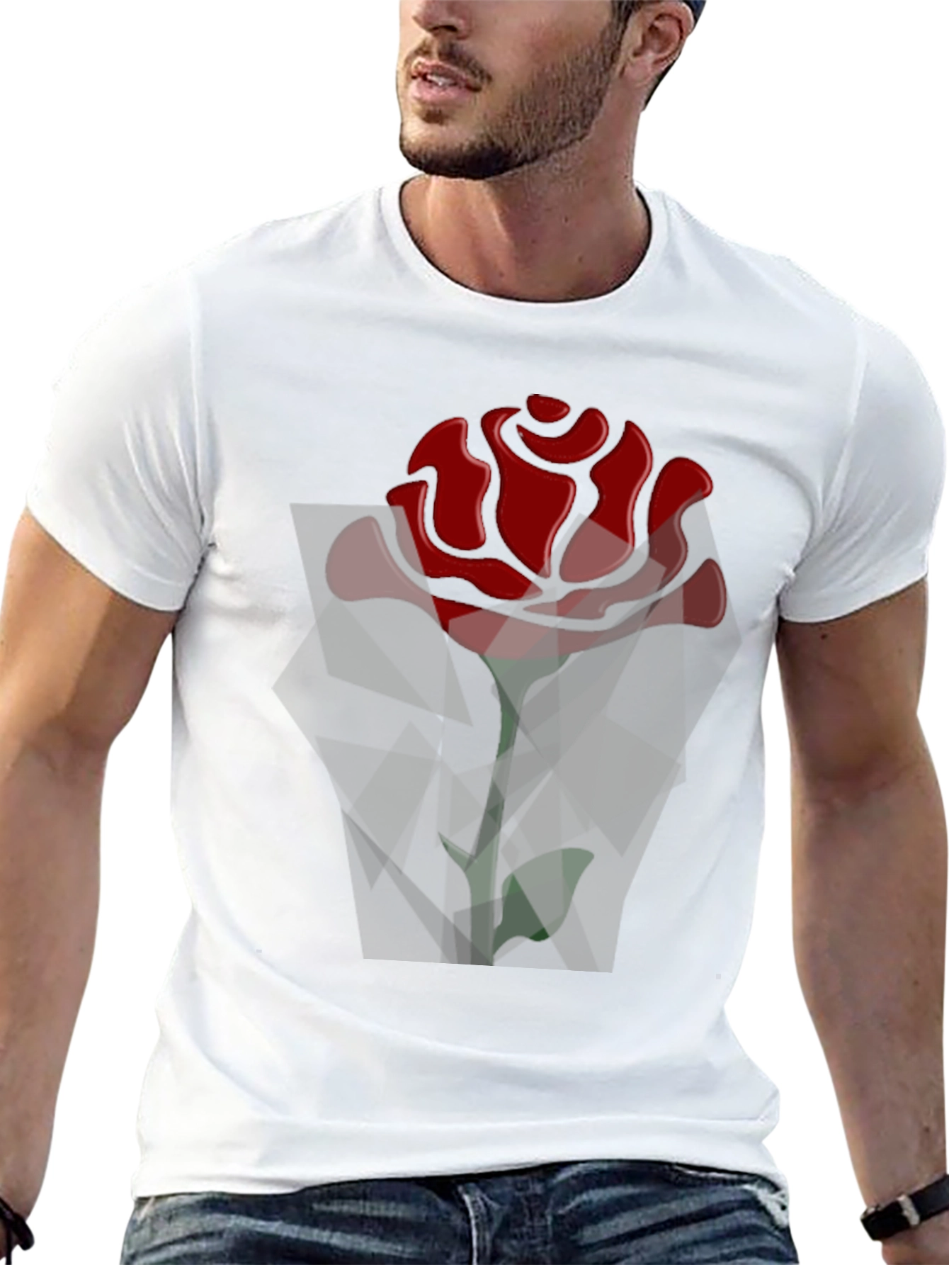 Geometric Rose Graphic Black T-Shirt