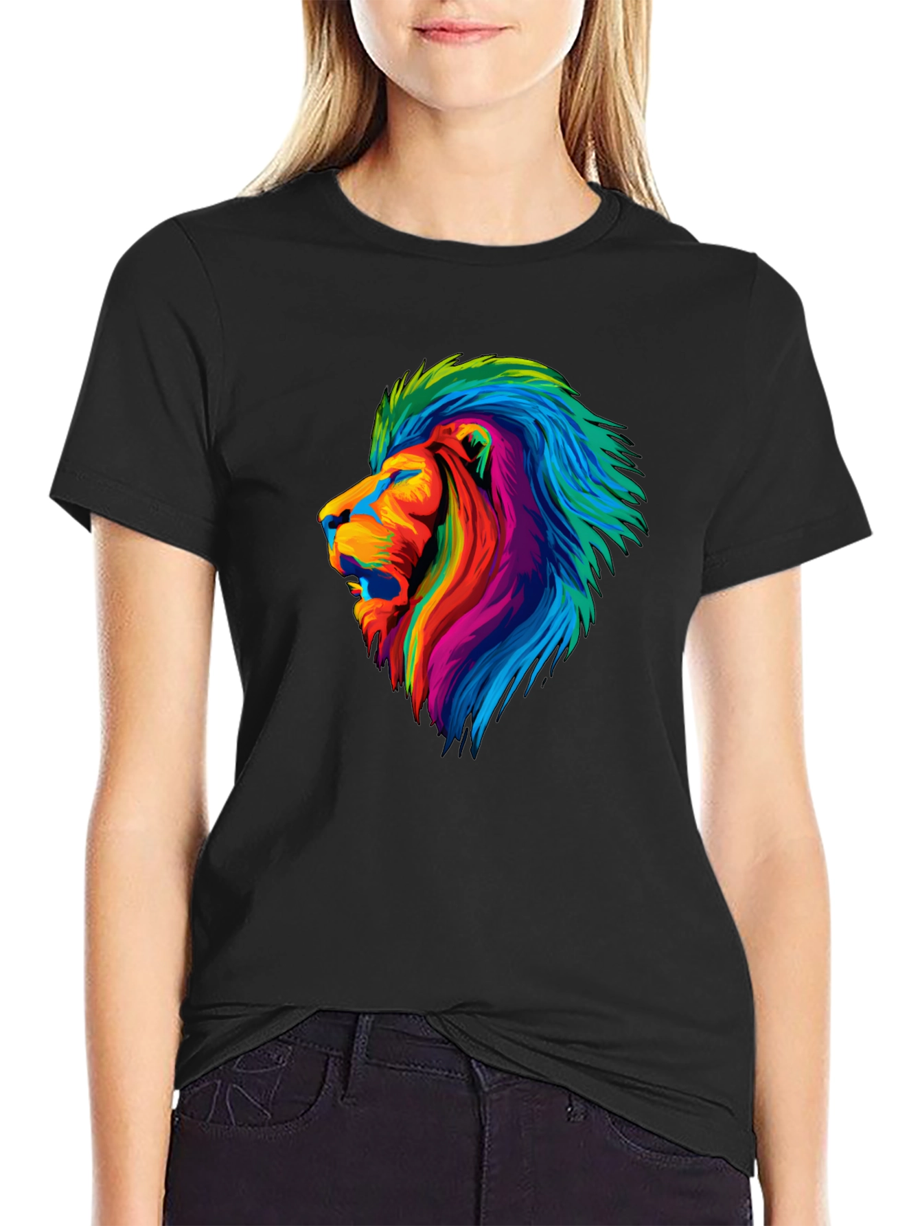 Vibrant Lion Graphic Tee - Mens Black T-Shirt