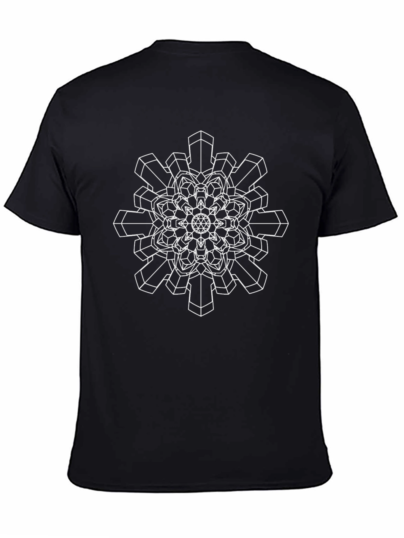 Geometric Snowflake Graphic Tee - Black Cotton