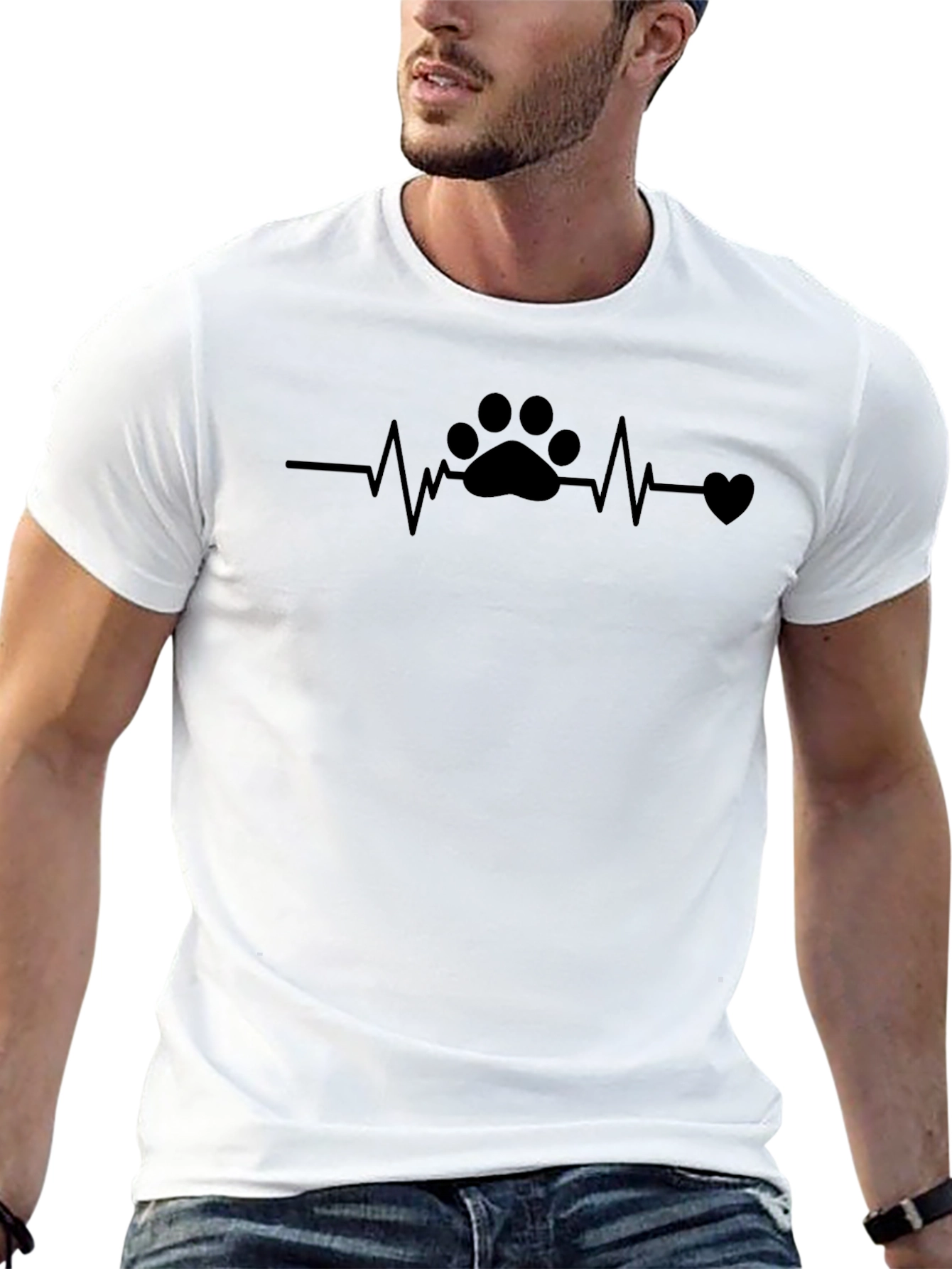 Heartbeat Paw Print T-Shirt – Dog & Cat Lover Graphic Tee Gift