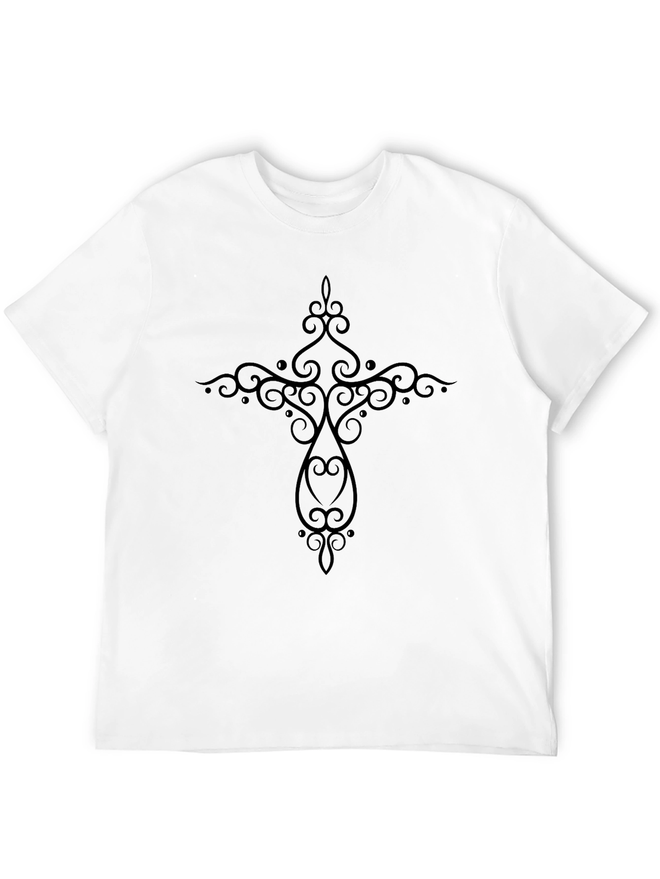 Elegant Cross Design Black T-Shirt