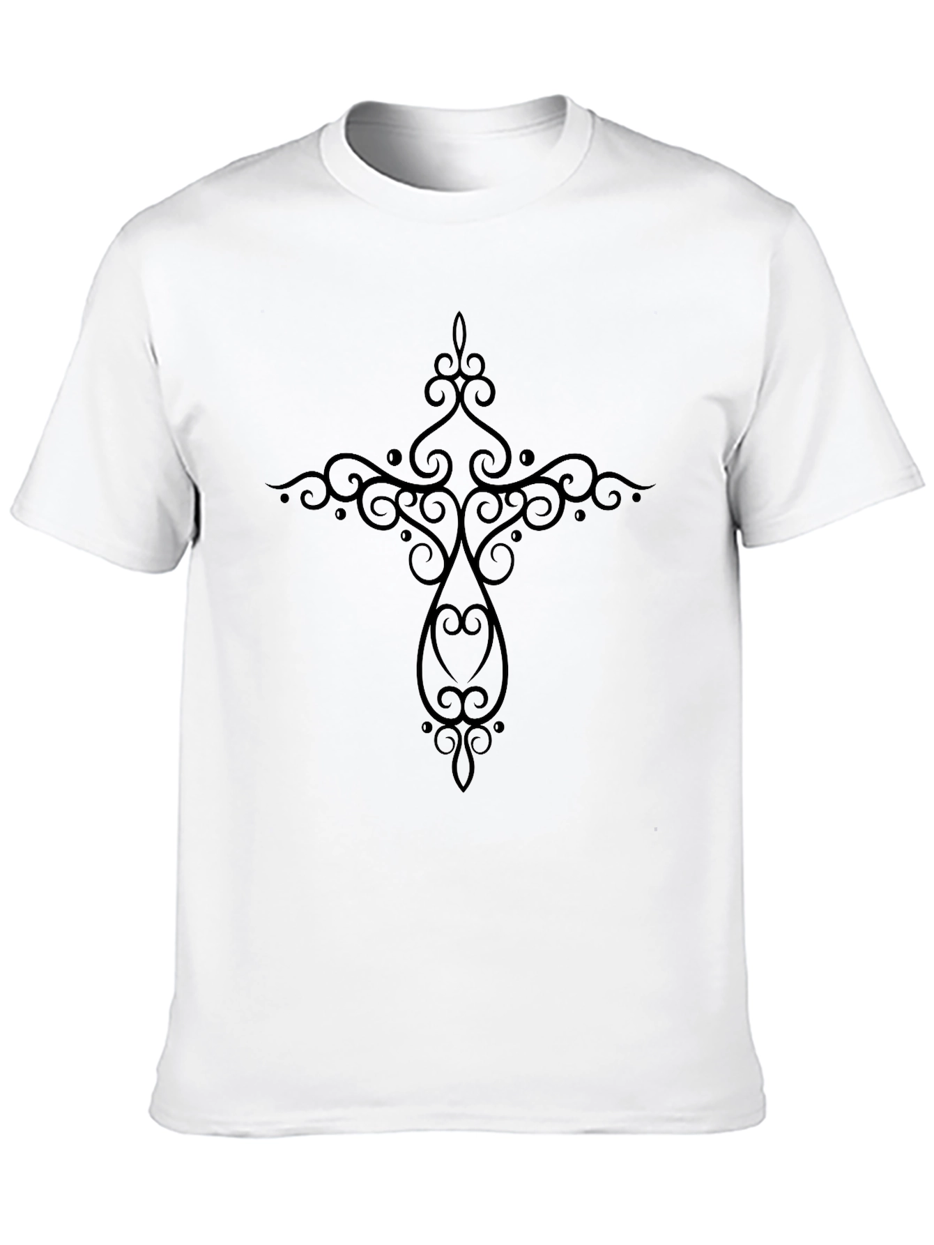 Elegant Cross Design Black T-Shirt