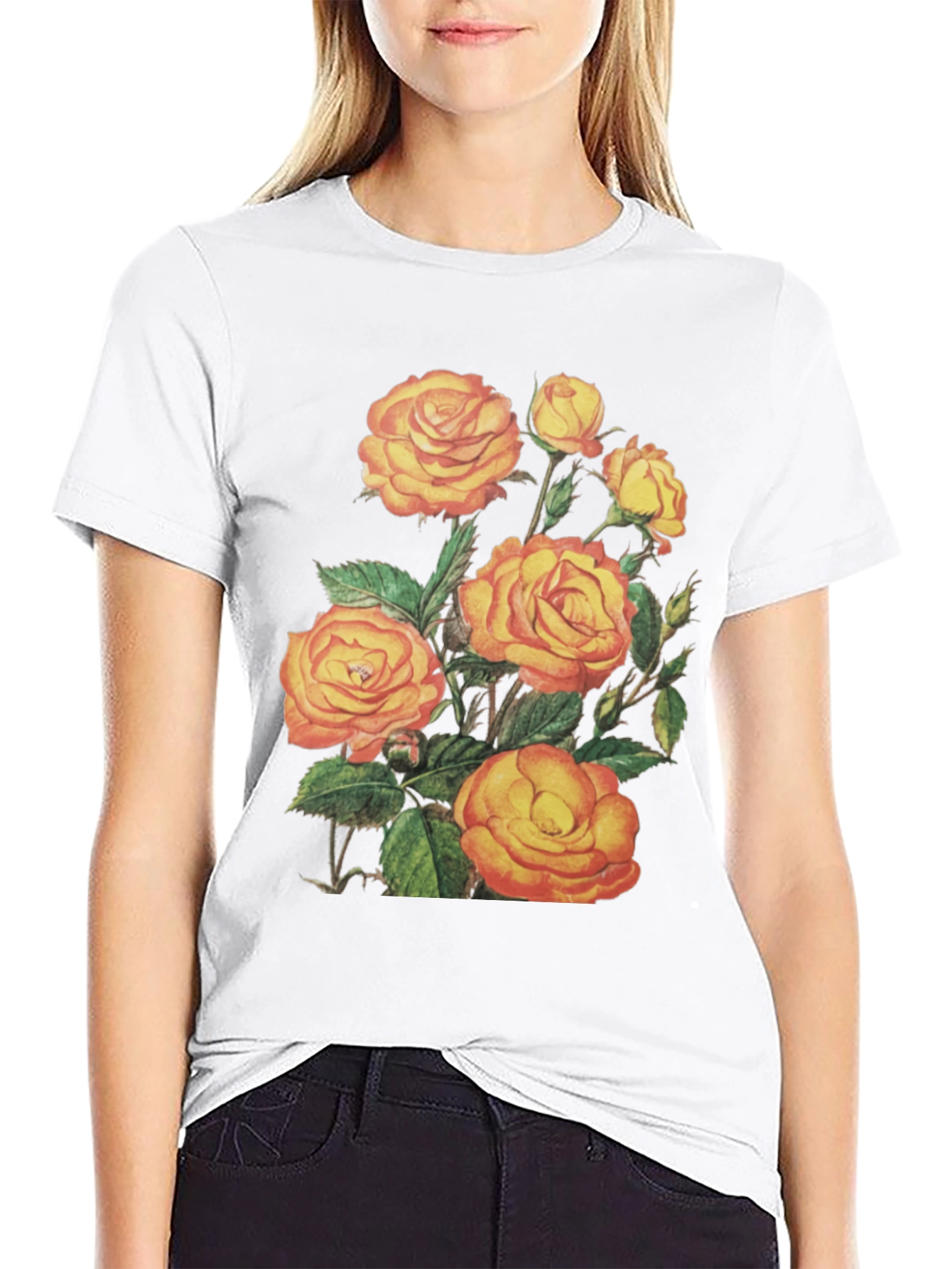 Floral Roses Graphic Tee - Mens Black T-Shirt