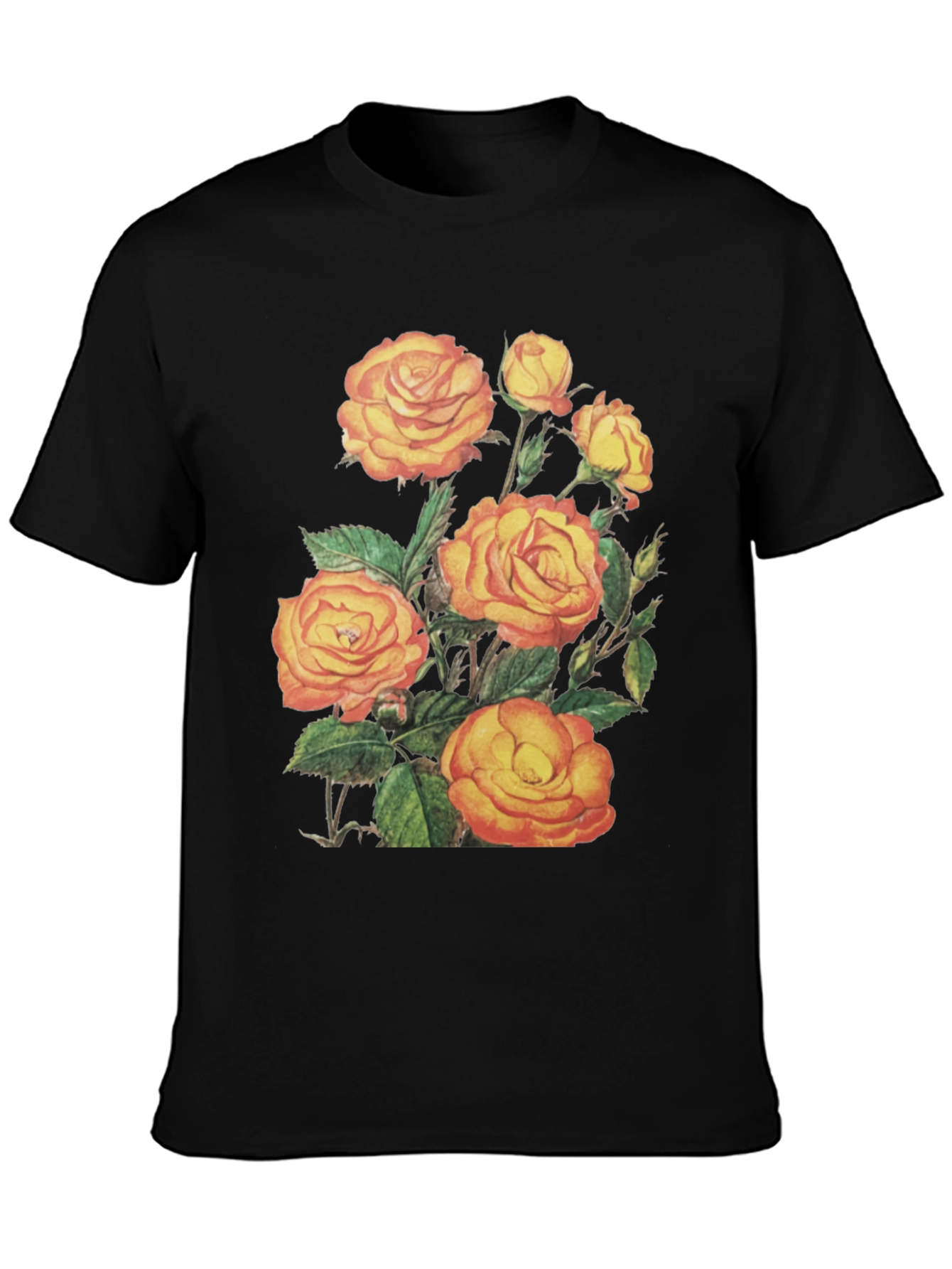Floral Roses Graphic Tee - Mens Black T-Shirt