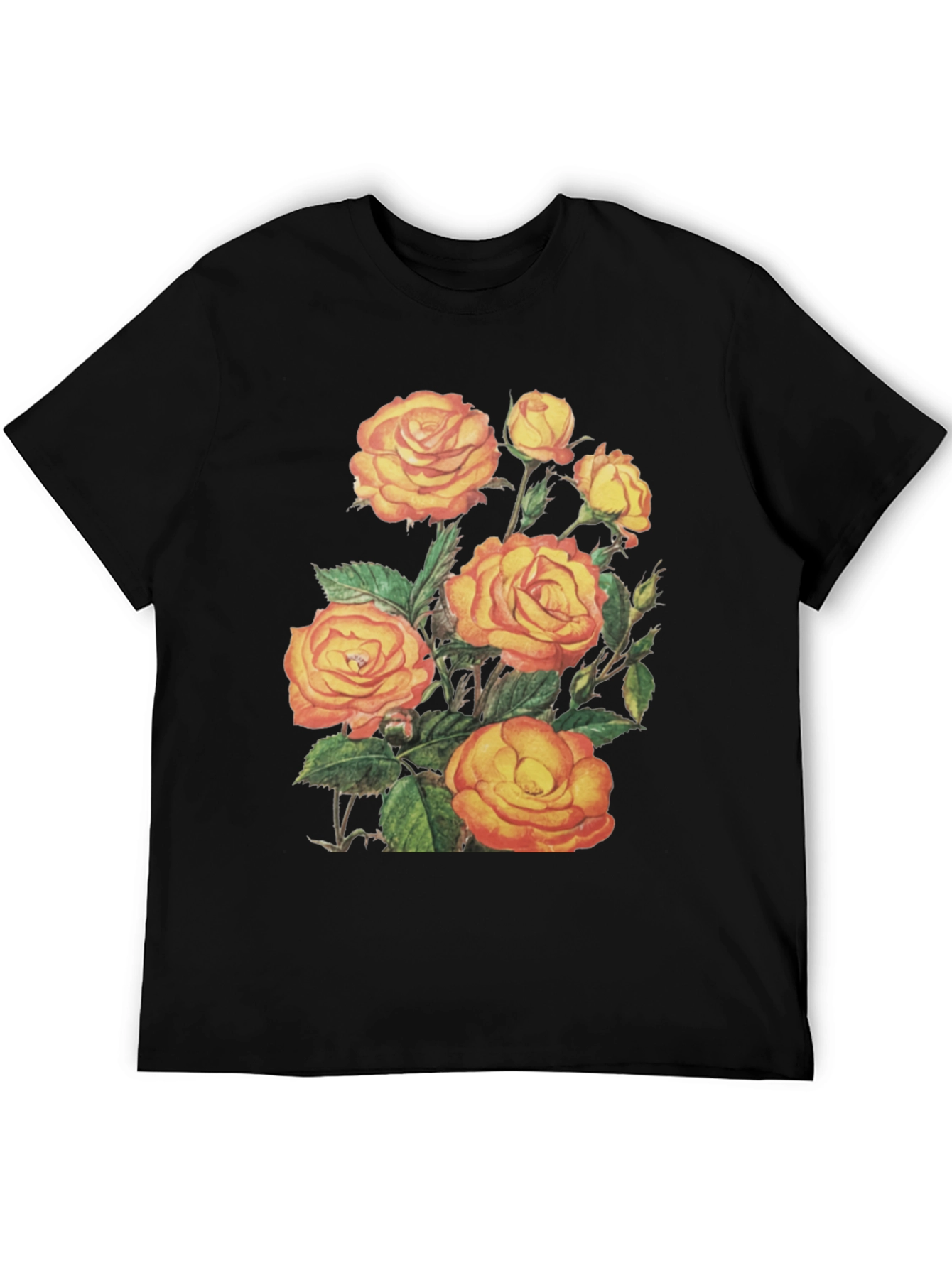 Floral Roses Graphic Tee - Mens Black T-Shirt