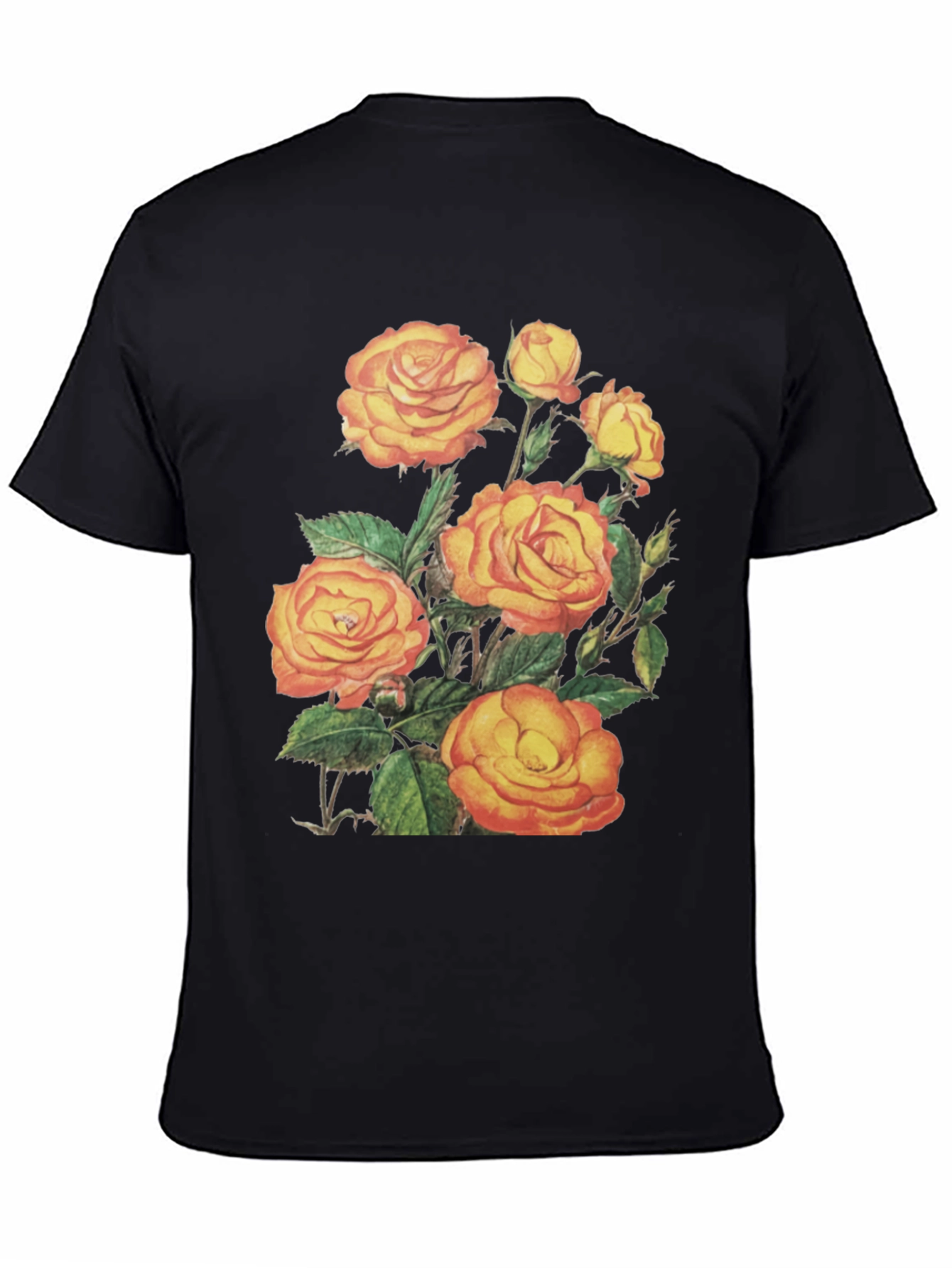 Floral Roses Graphic Tee - Mens Black T-Shirt
