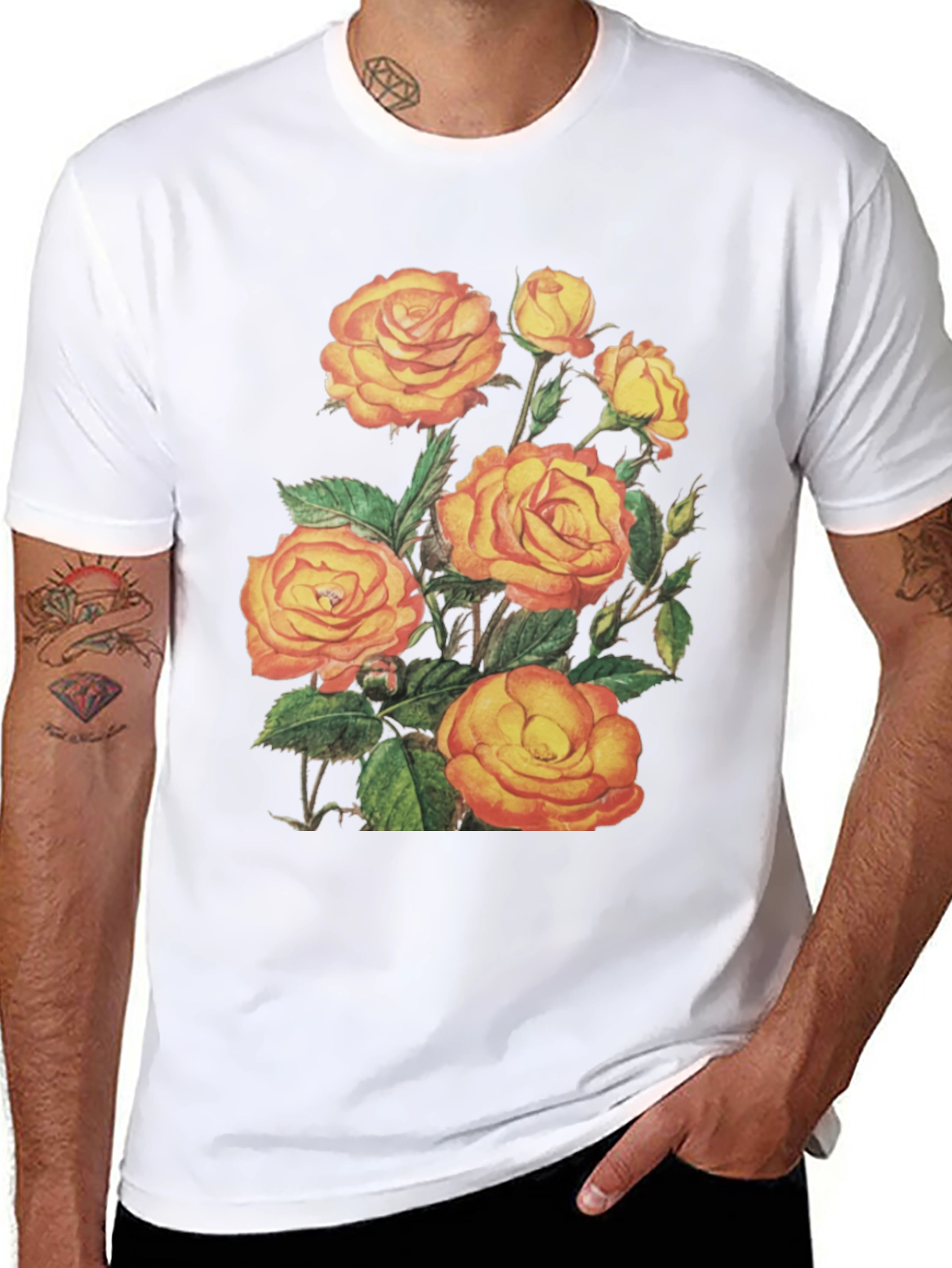 Floral Roses Graphic Tee - Mens Black T-Shirt