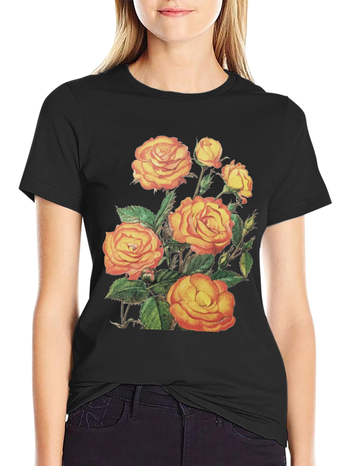 Floral Roses Graphic Tee - Mens Black T-Shirt