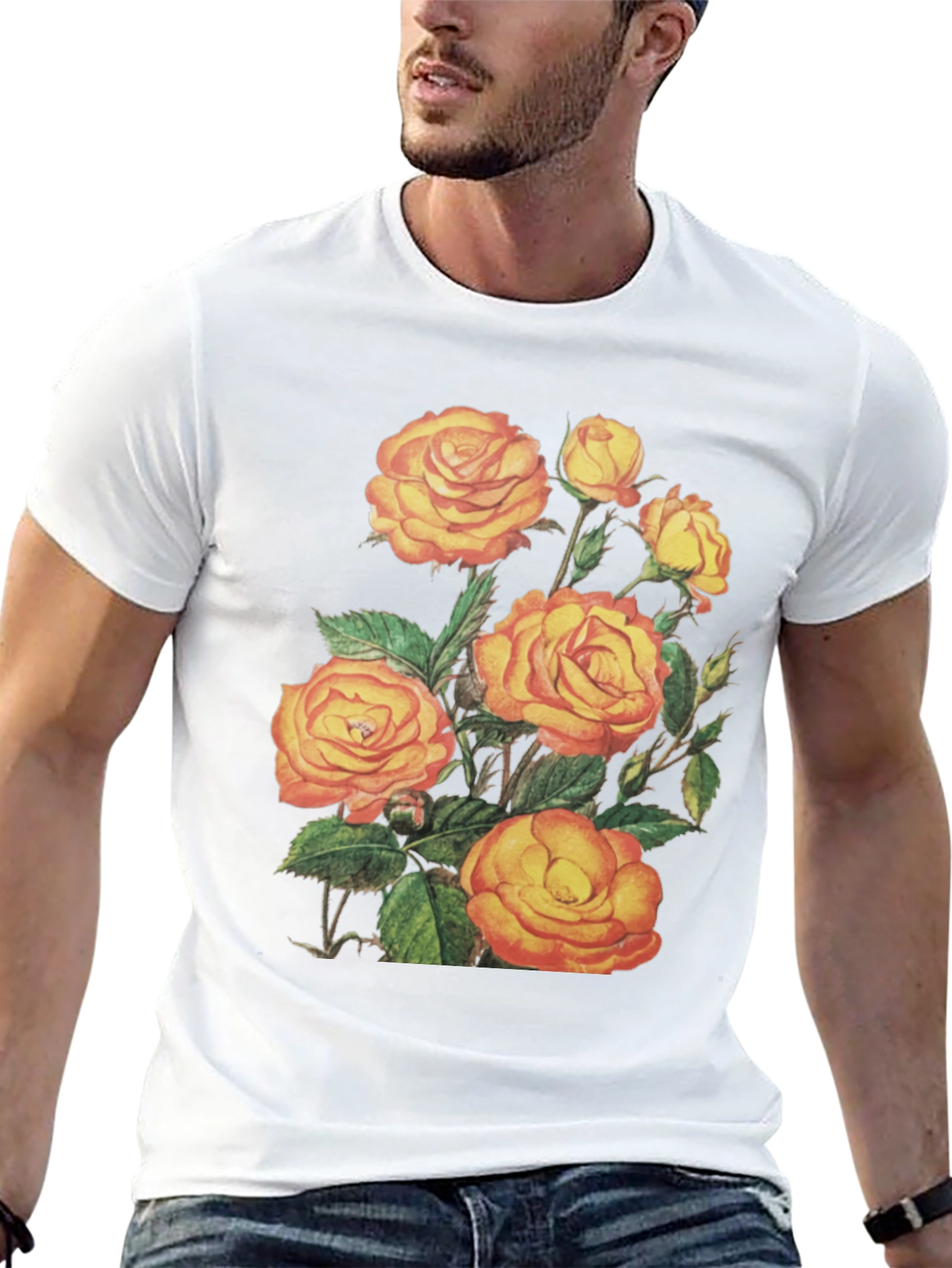 Floral Roses Graphic Tee - Mens Black T-Shirt