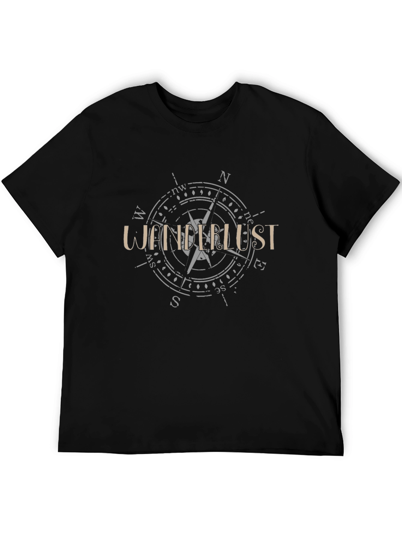 Wanderlust Compass Graphic Tee - Black Cotton Shirt