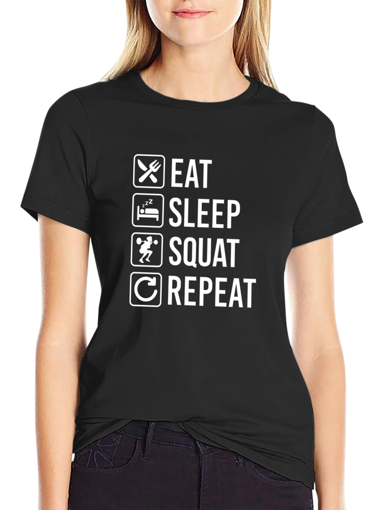 Eat Sleep Squat Repeat Black T-Shirt