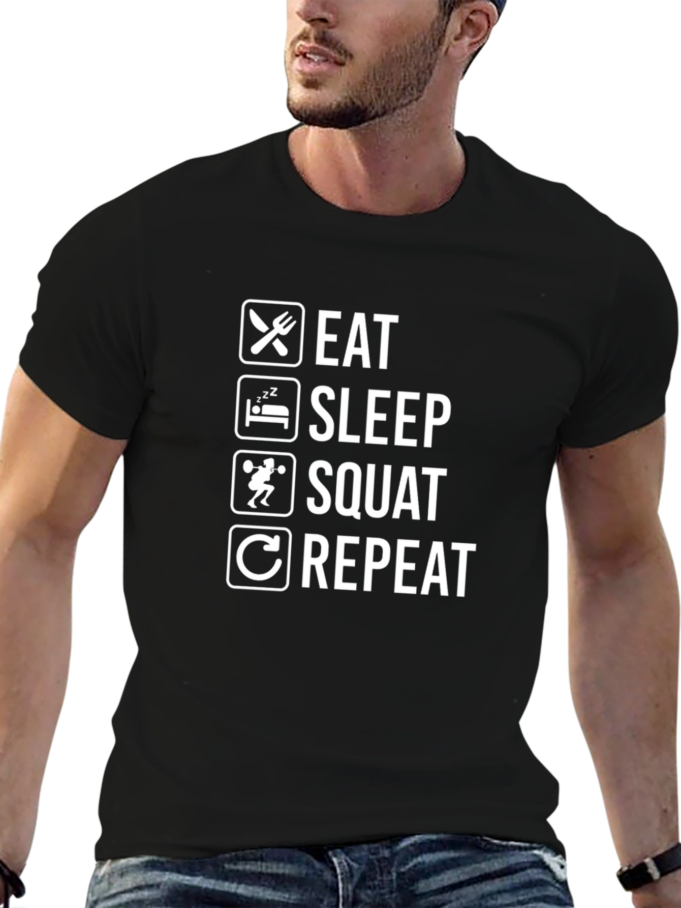 Eat Sleep Squat Repeat Black T-Shirt