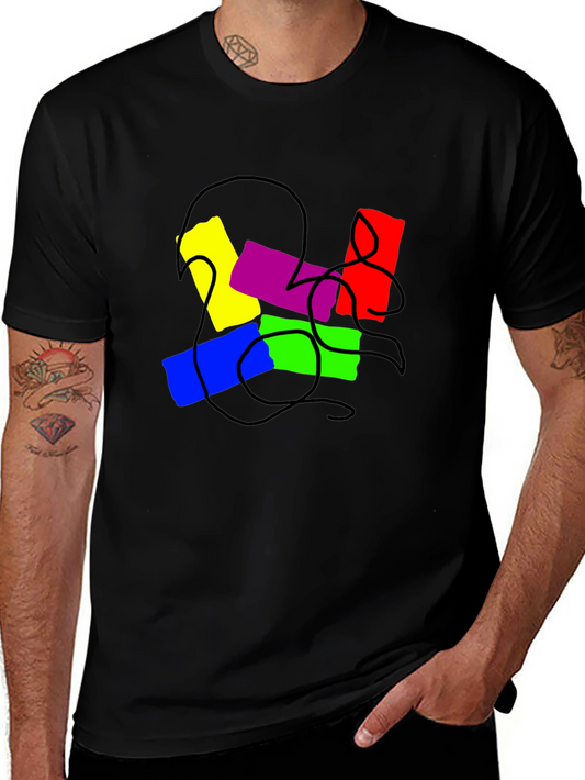 Abstract Colorful Graphic Print Black T-Shirt