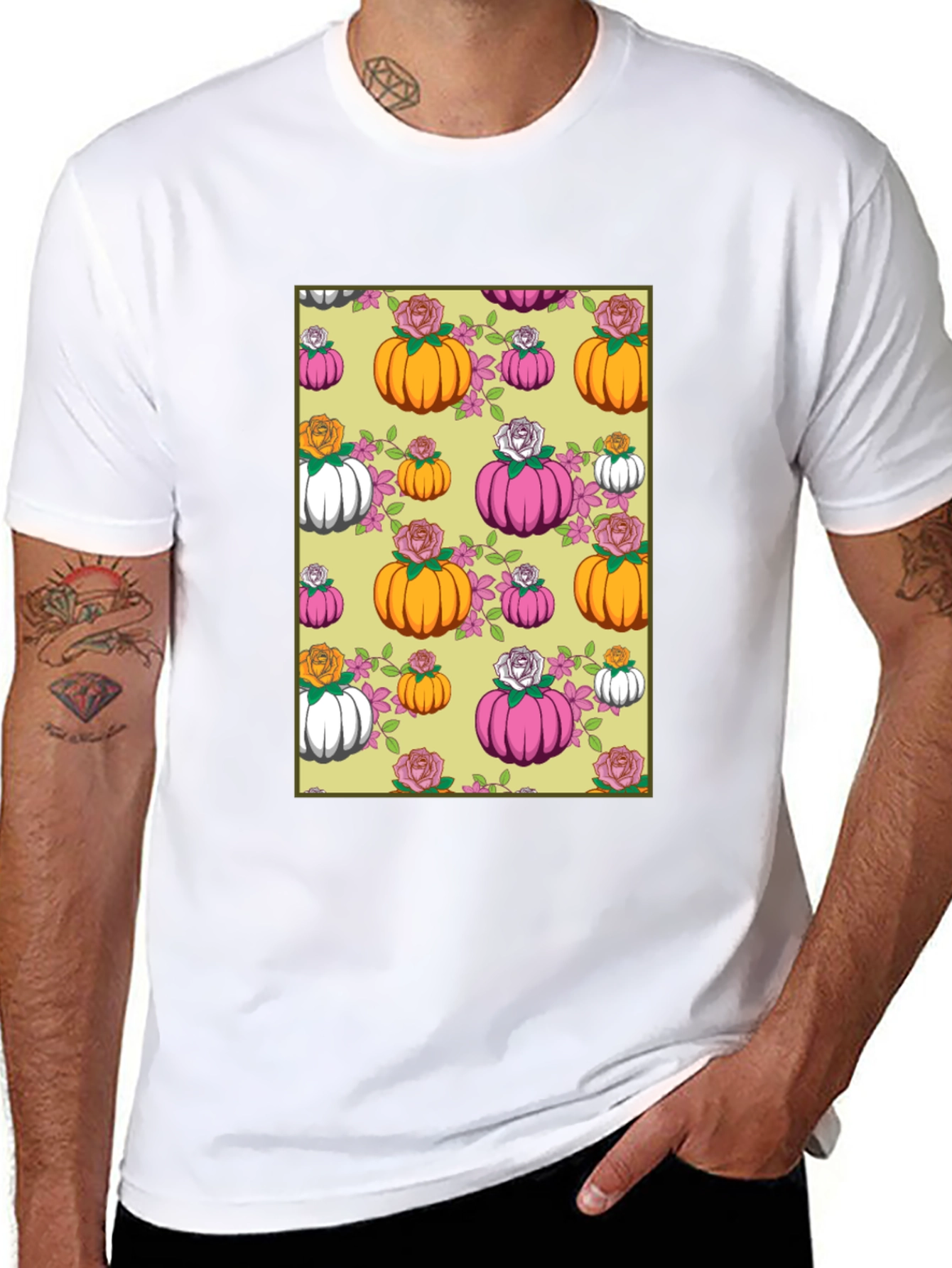 Pumpkin & Rose Patterned T-Shirt
