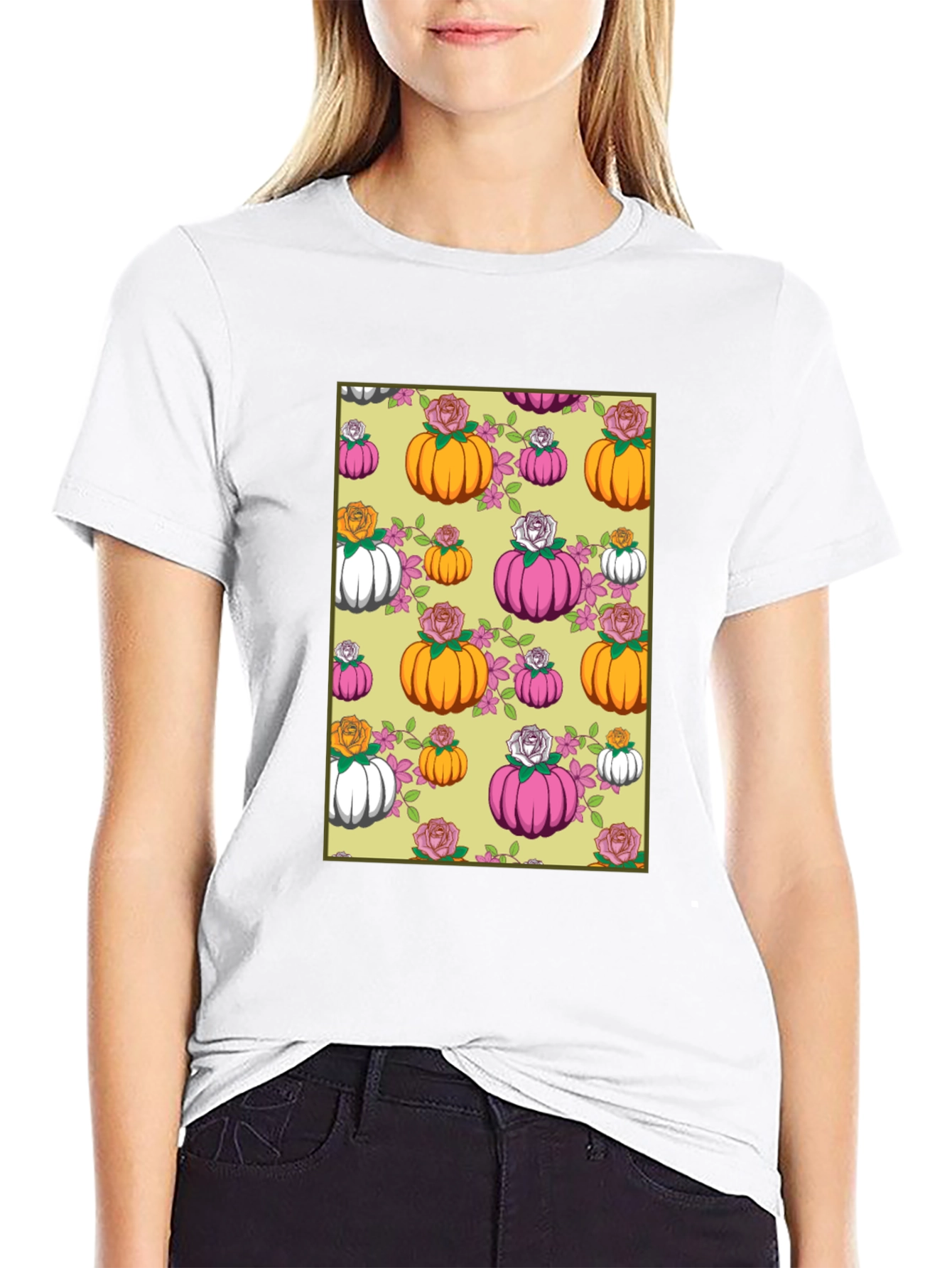 Pumpkin & Rose Patterned T-Shirt
