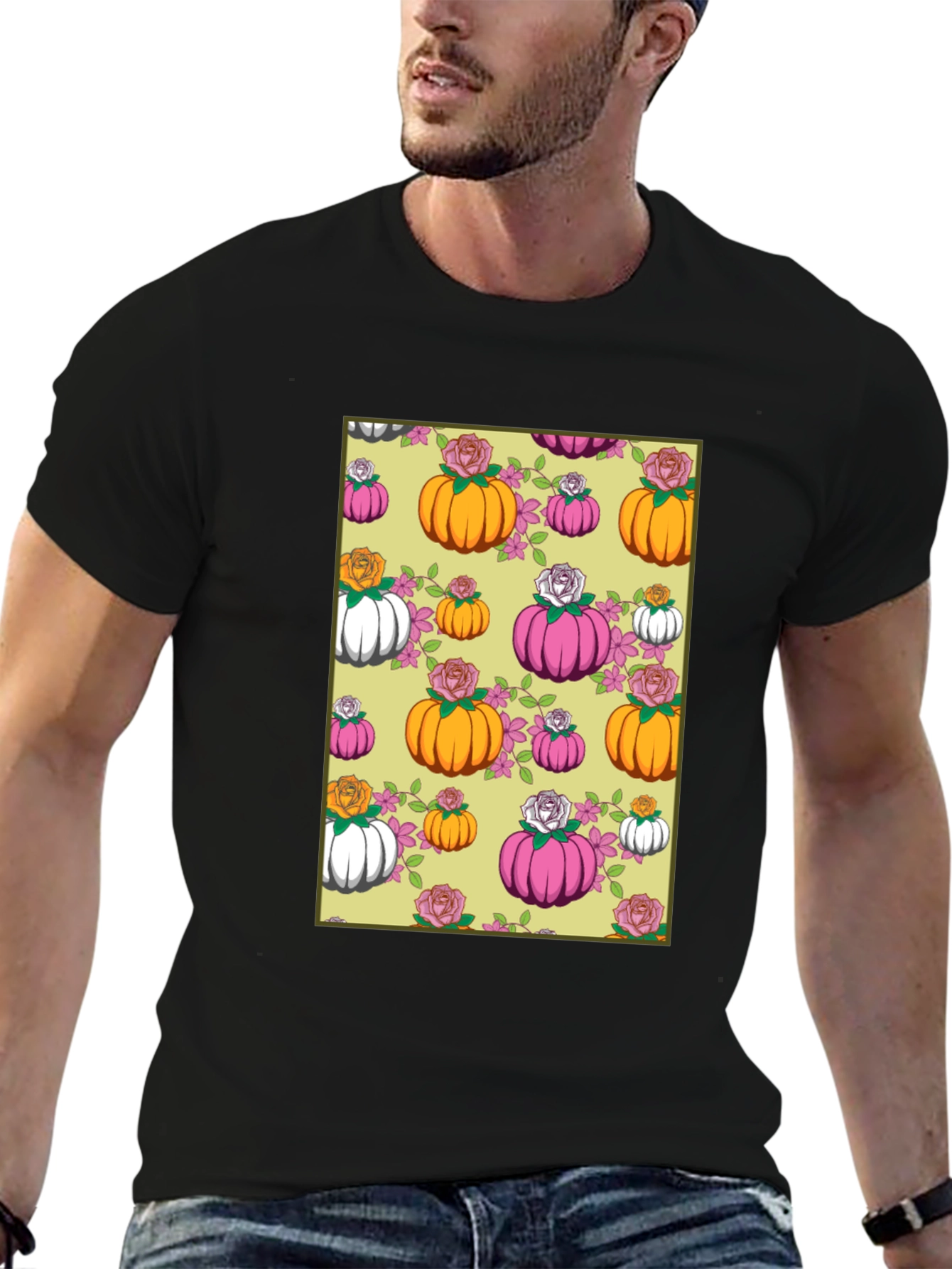 Pumpkin & Rose Patterned T-Shirt
