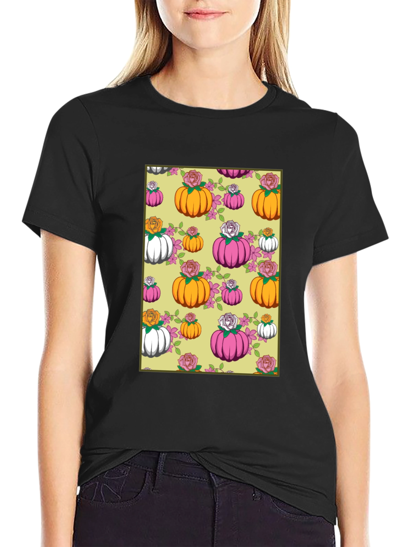 Pumpkin & Rose Patterned T-Shirt