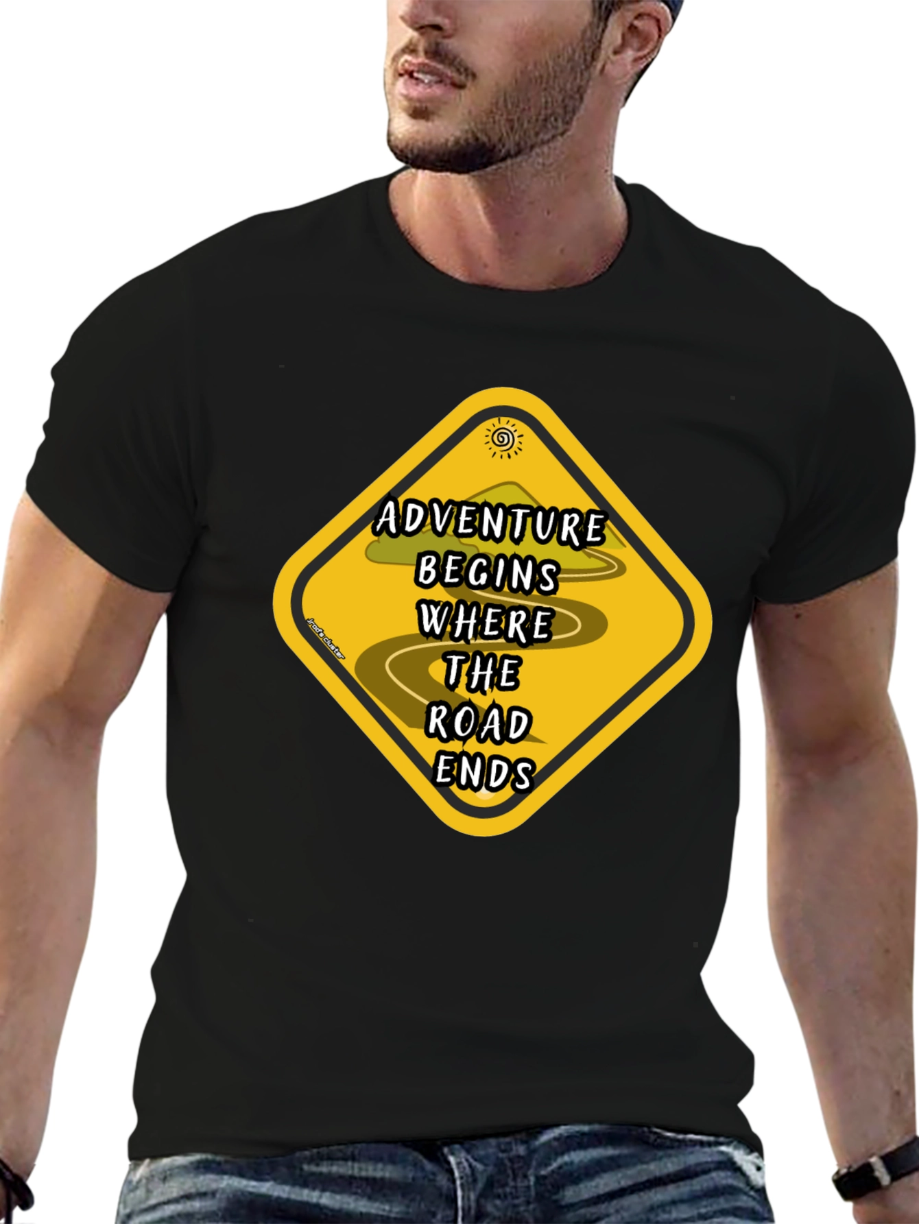 Adventure Begins Road Ends Graphic T-Shirt