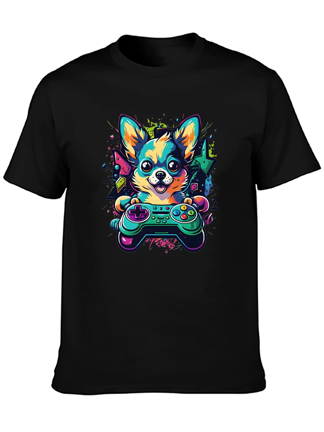 Gaming Dog Controller T-Shirt – Neon Gamer Dog Lover Graphic Tee Gift