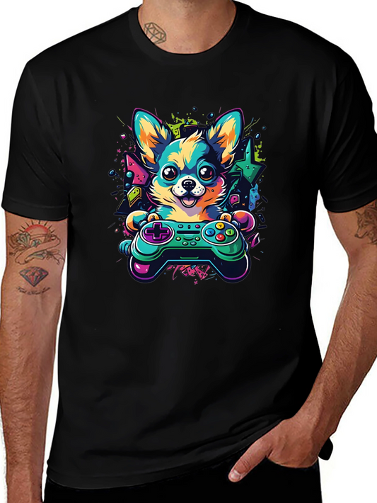 Gaming Dog Controller T-Shirt – Neon Gamer Dog Lover Graphic Tee Gift