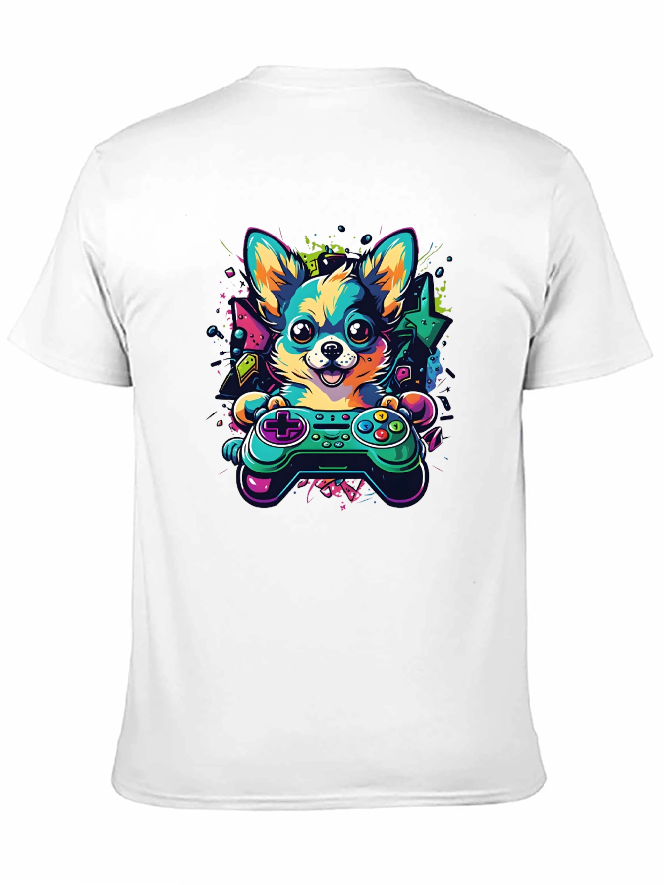 Gaming Dog Controller T-Shirt – Neon Gamer Dog Lover Graphic Tee Gift