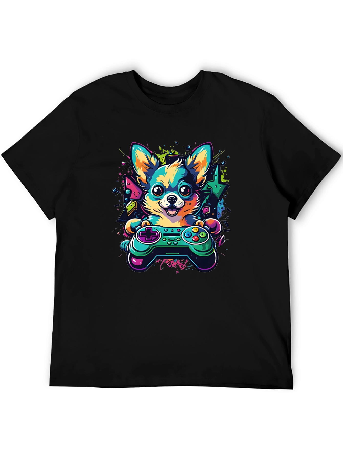 Gaming Dog Controller T-Shirt – Neon Gamer Dog Lover Graphic Tee Gift