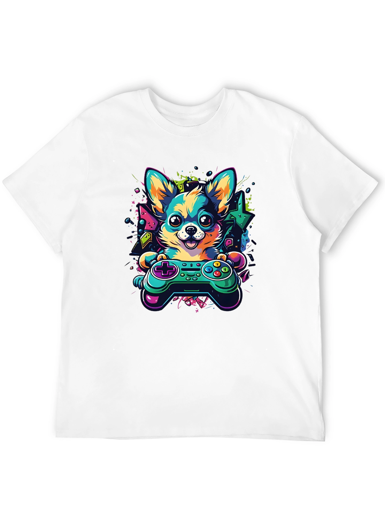 Gaming Dog Controller T-Shirt – Neon Gamer Dog Lover Graphic Tee Gift