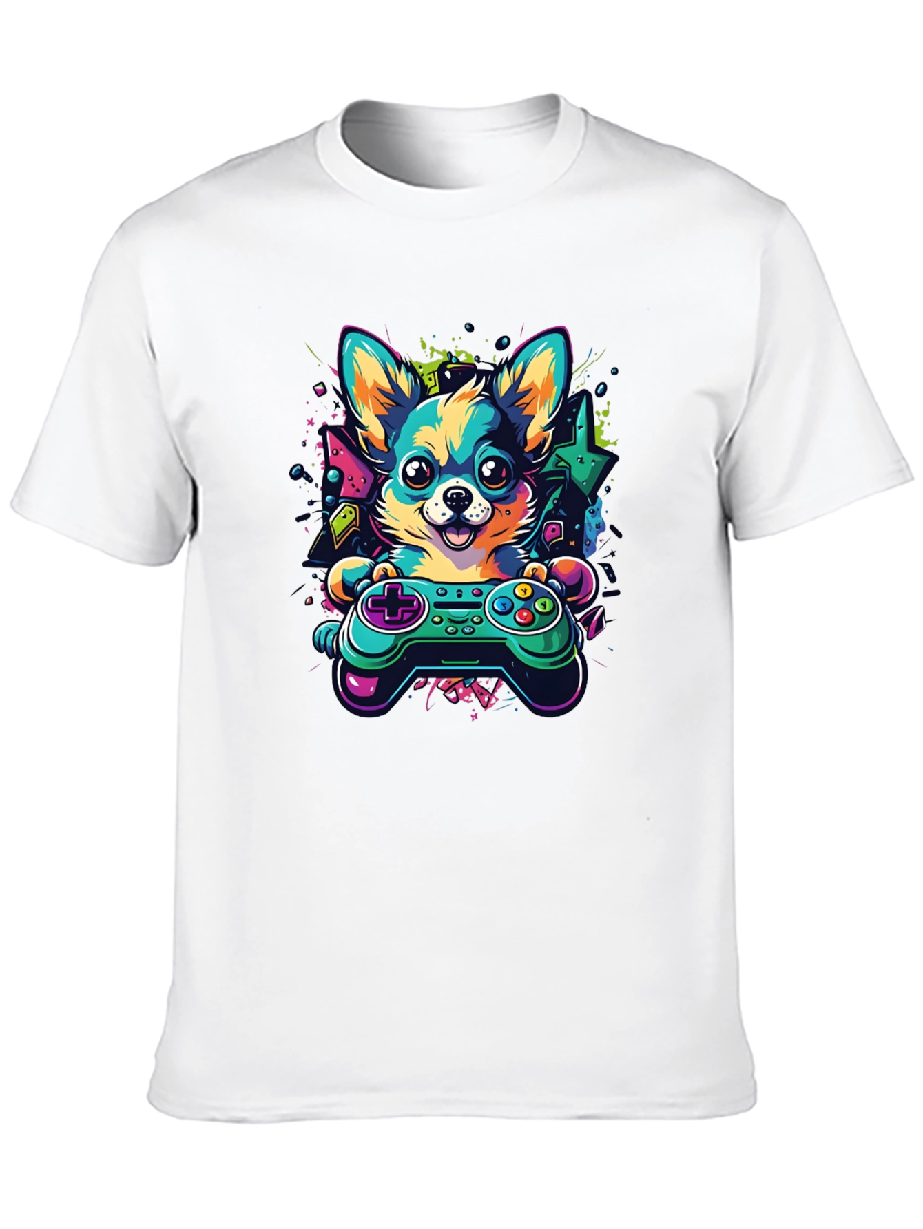 Gaming Dog Controller T-Shirt – Neon Gamer Dog Lover Graphic Tee Gift