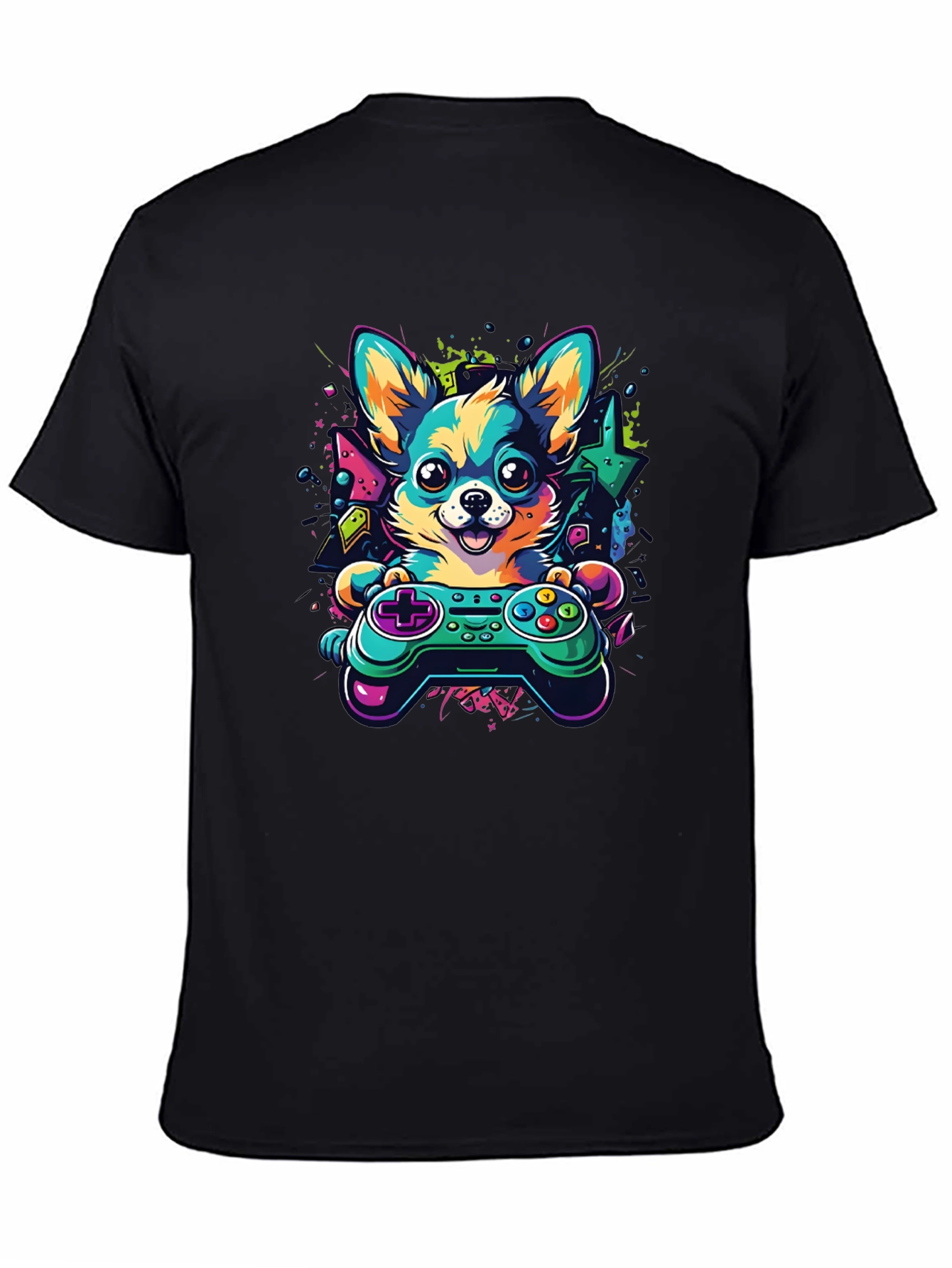Gaming Dog Controller T-Shirt – Neon Gamer Dog Lover Graphic Tee Gift