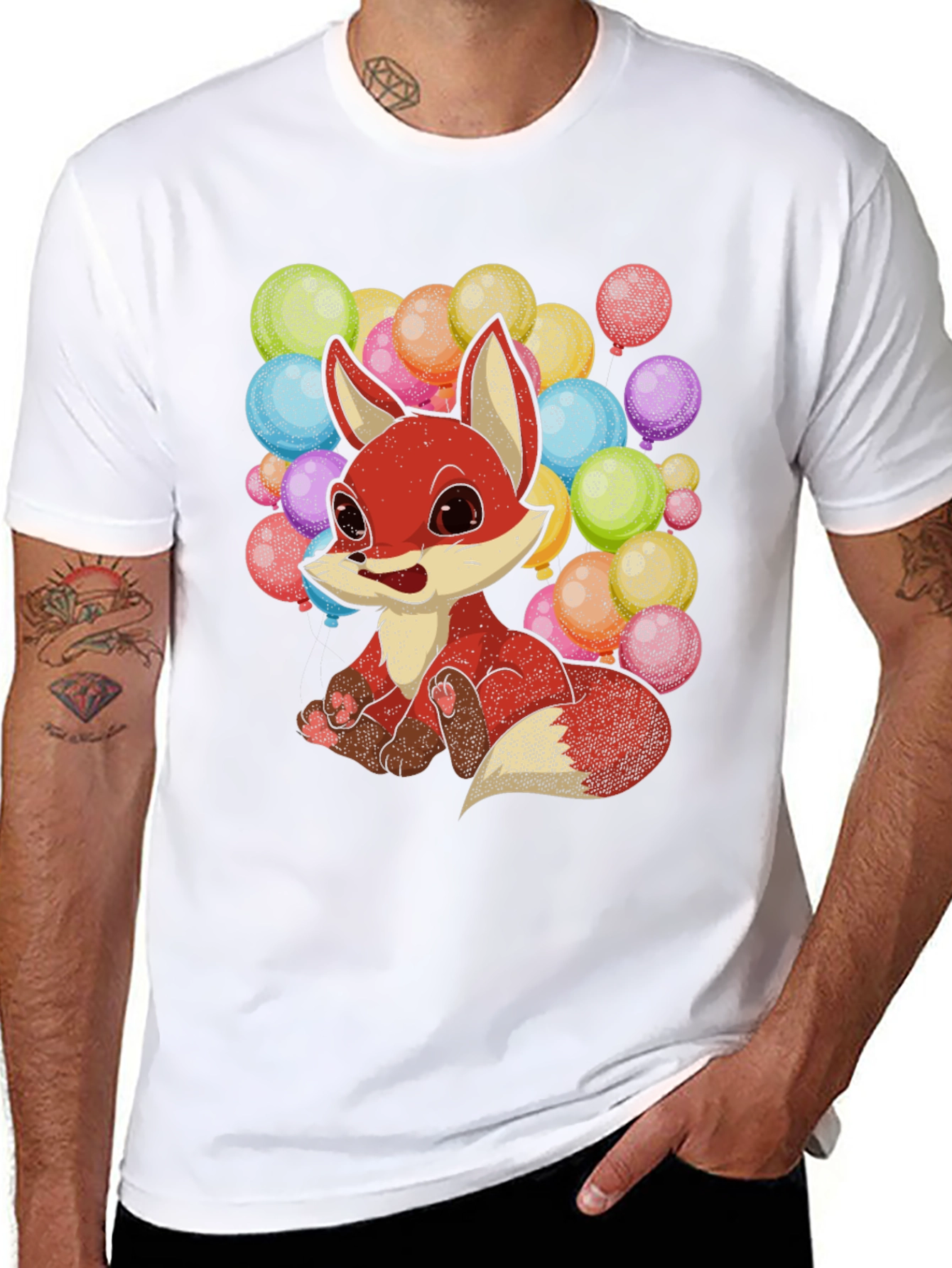 Cute Fox with Balloons Graphic T-Shirt