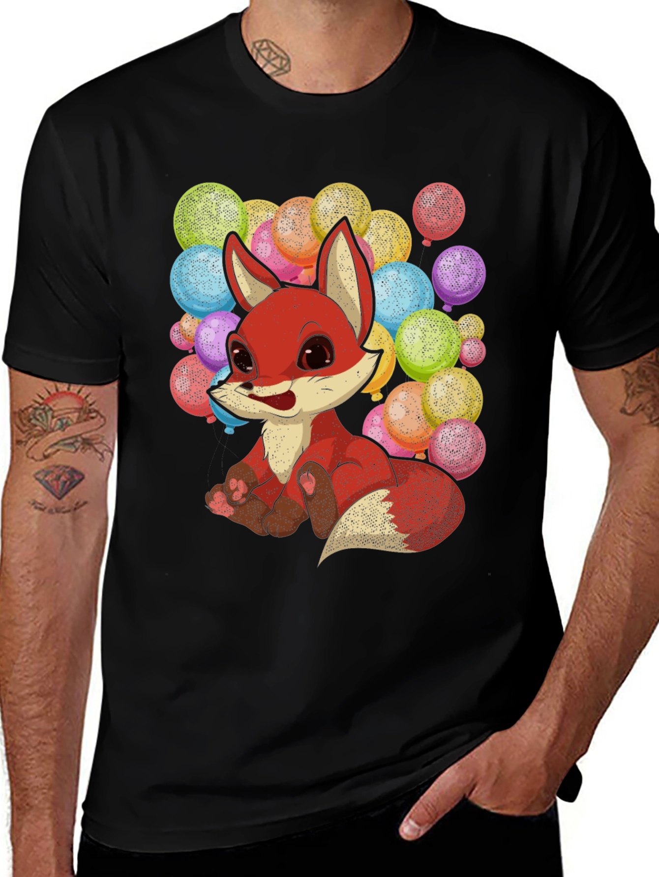 Cute Fox with Balloons Graphic T-Shirt