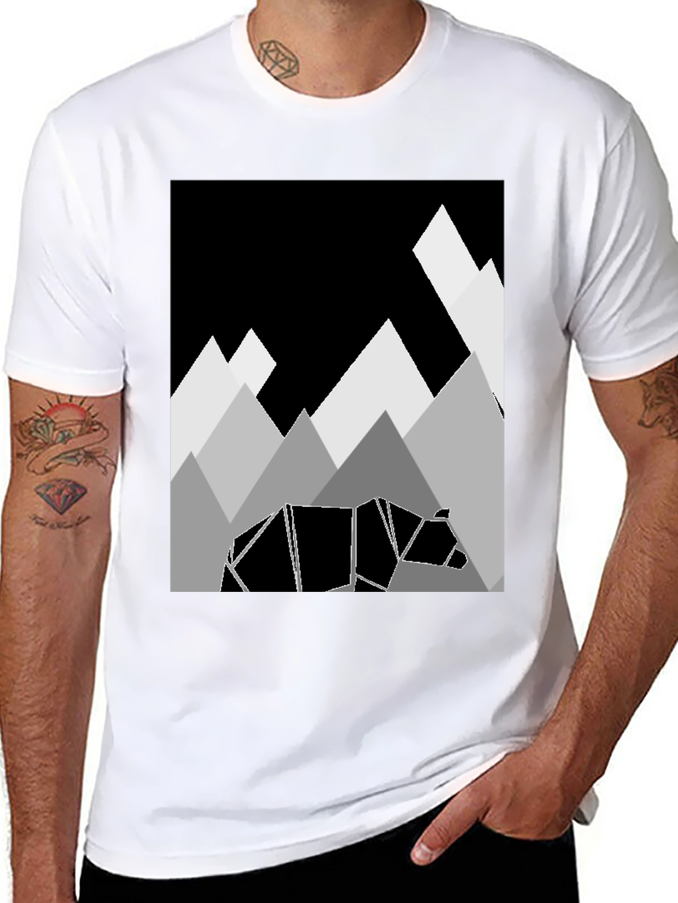 Geometric Bear & Mountain Graphic Tee