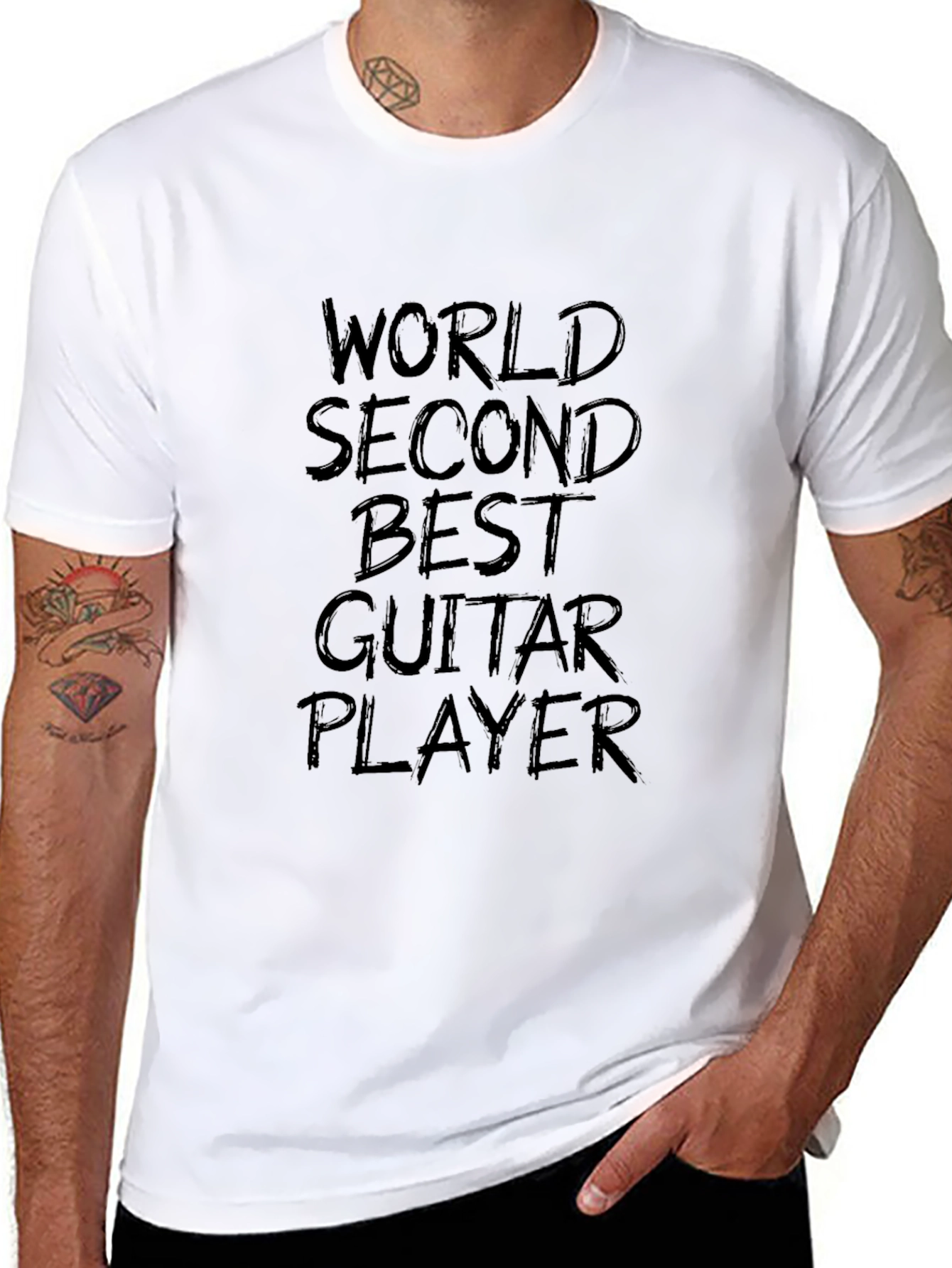 Funny World Second Best Guitar Player Black T-Shirt
