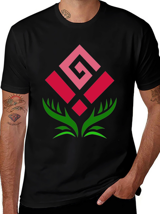 Geometric Rose Graphic Tee - Modern Floral Design