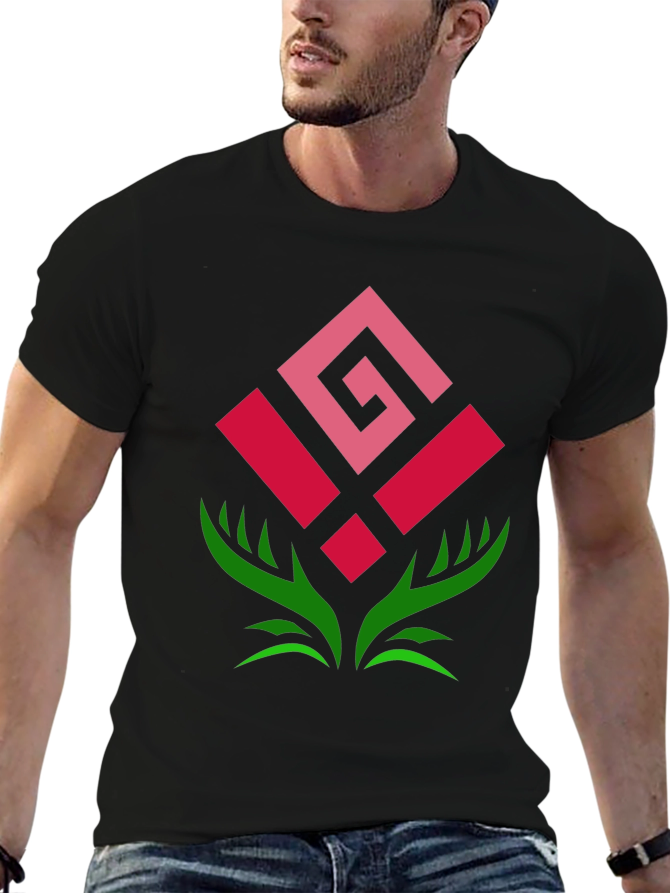 Geometric Rose Graphic Tee - Modern Floral Design