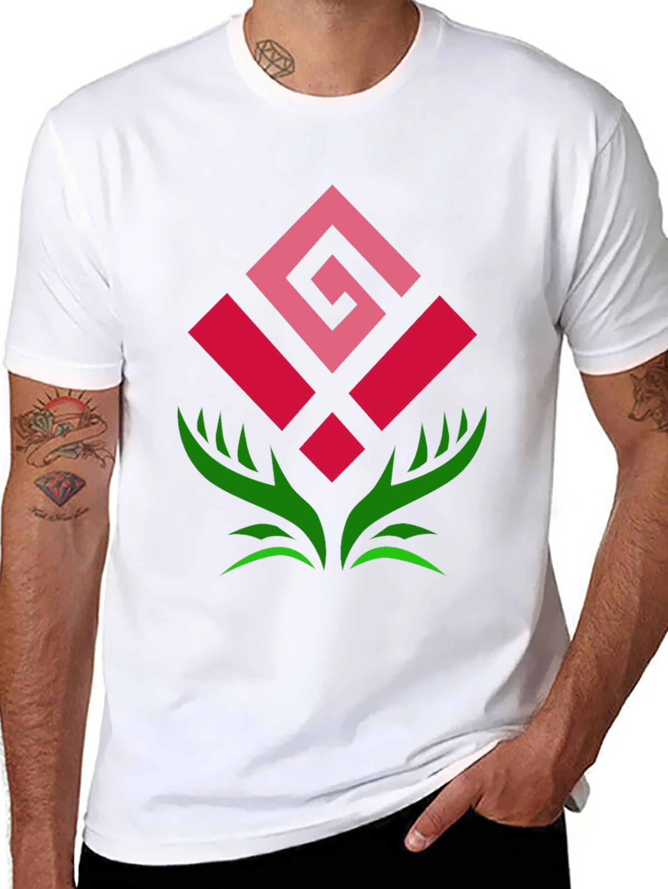 Geometric Rose Graphic Tee - Modern Floral Design