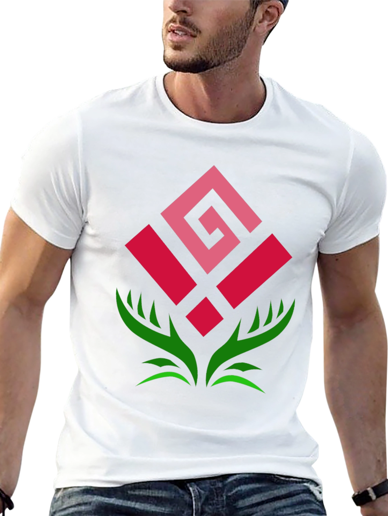 Geometric Rose Graphic Tee - Modern Floral Design