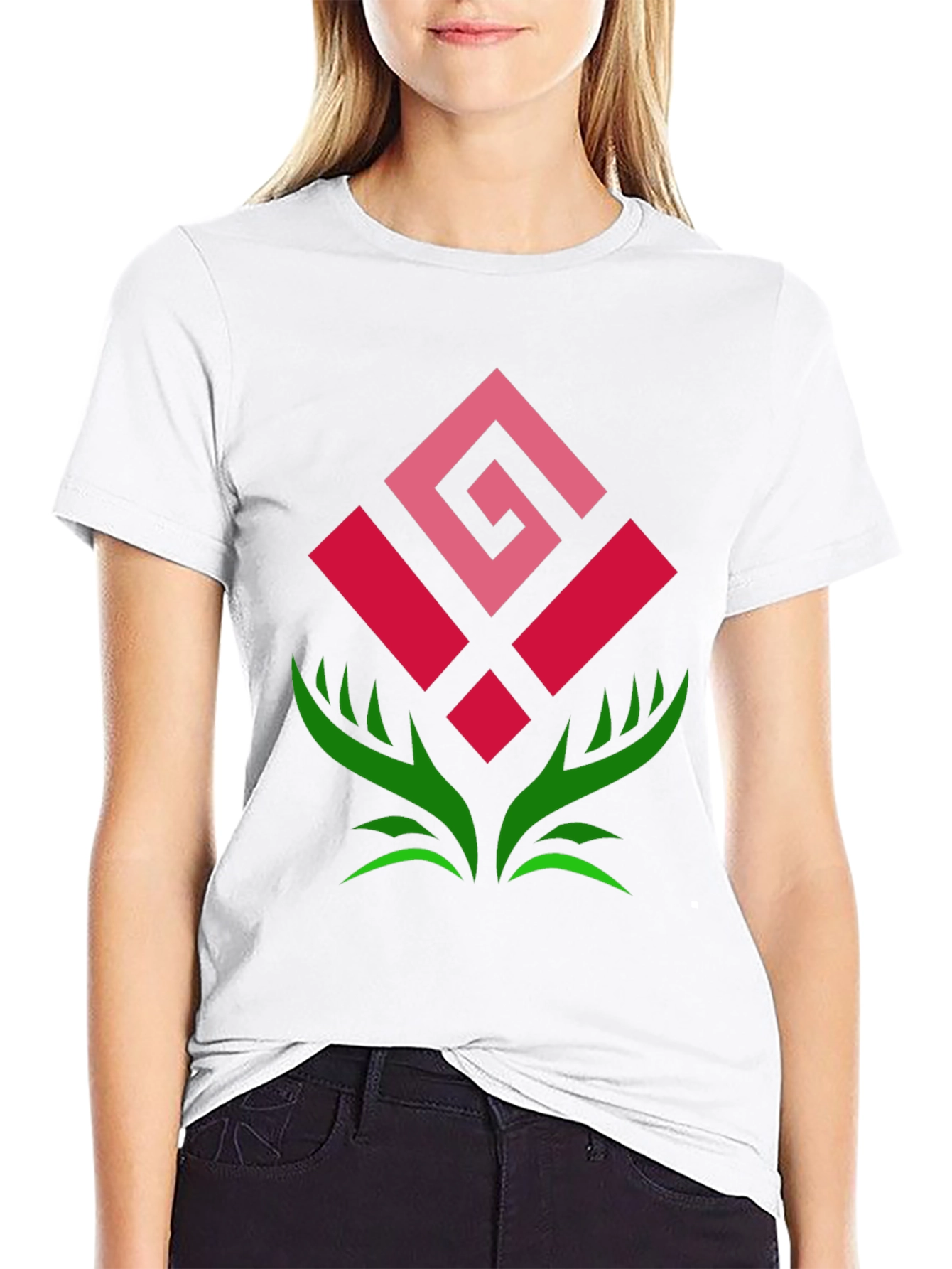 Geometric Rose Graphic Tee - Modern Floral Design