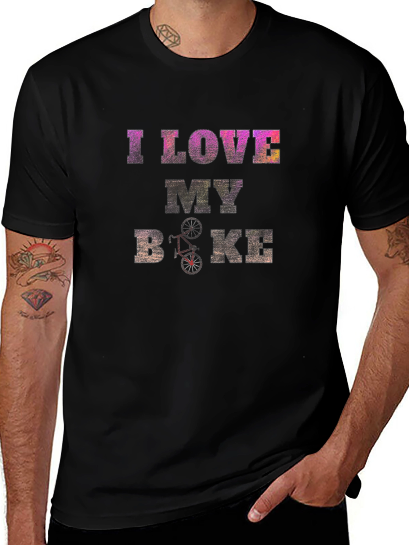 I Love My Bike Graphic Print Black T-Shirt