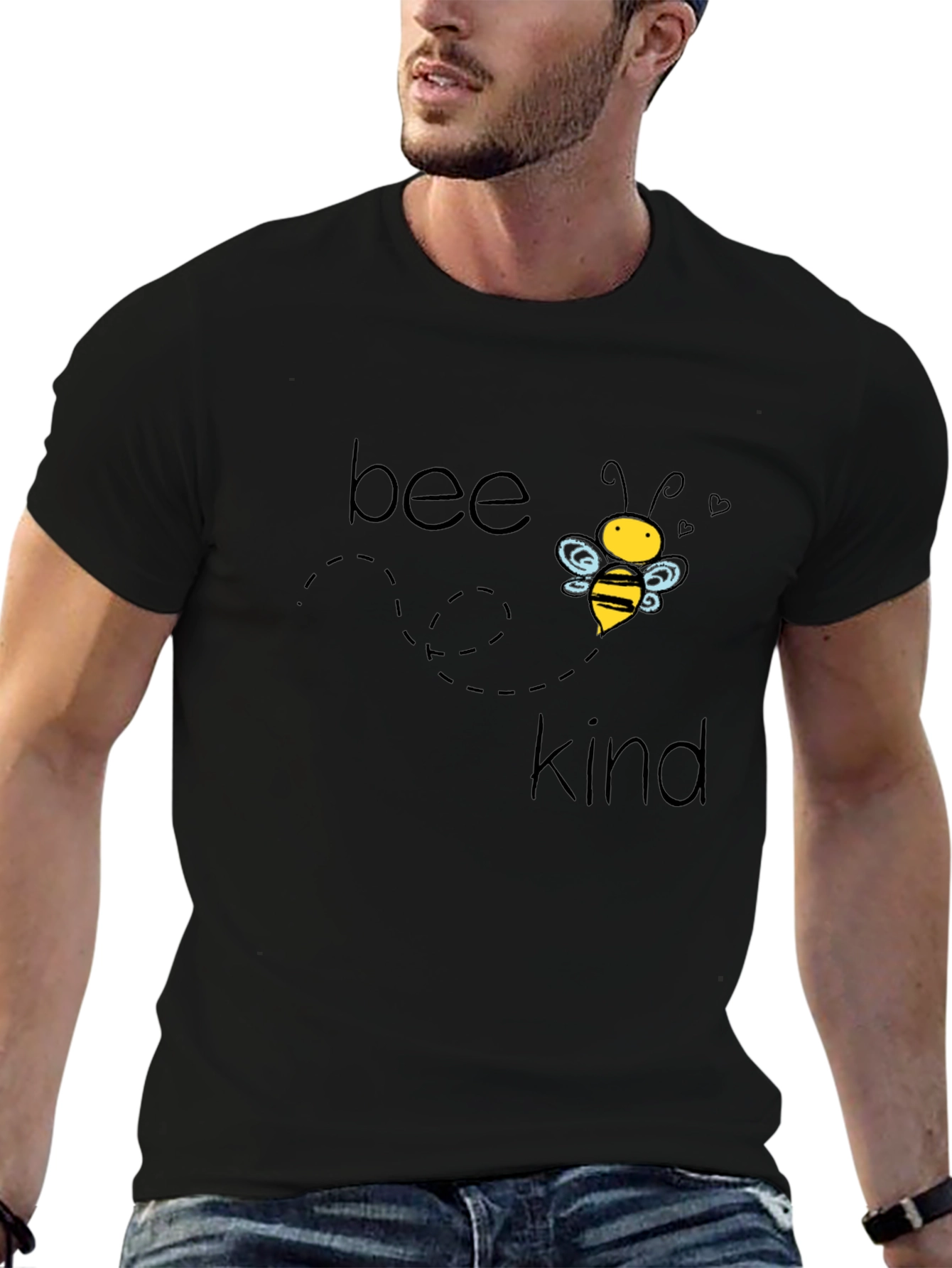 Bee Kind Graphic Tee - Black Cotton Casual T-Shirt