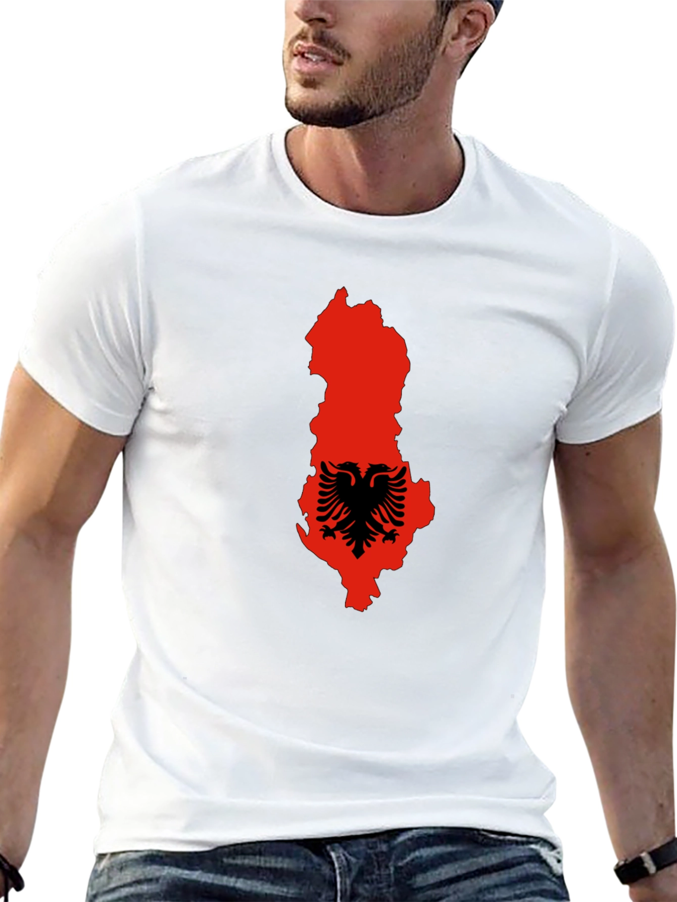 Albania Flag Graphic Tee - Mens Black T-Shirt