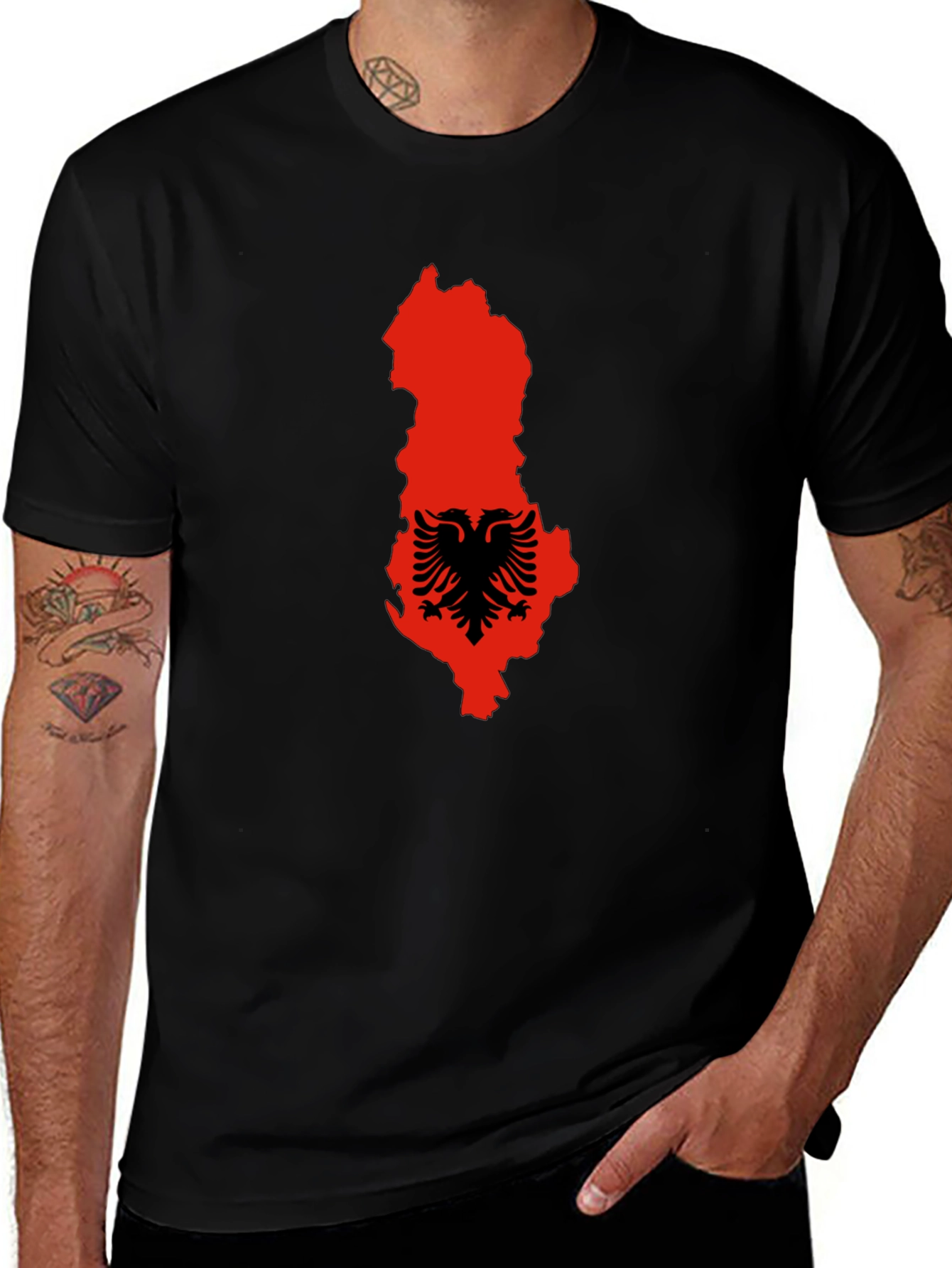 Albania Flag Graphic Tee - Mens Black T-Shirt