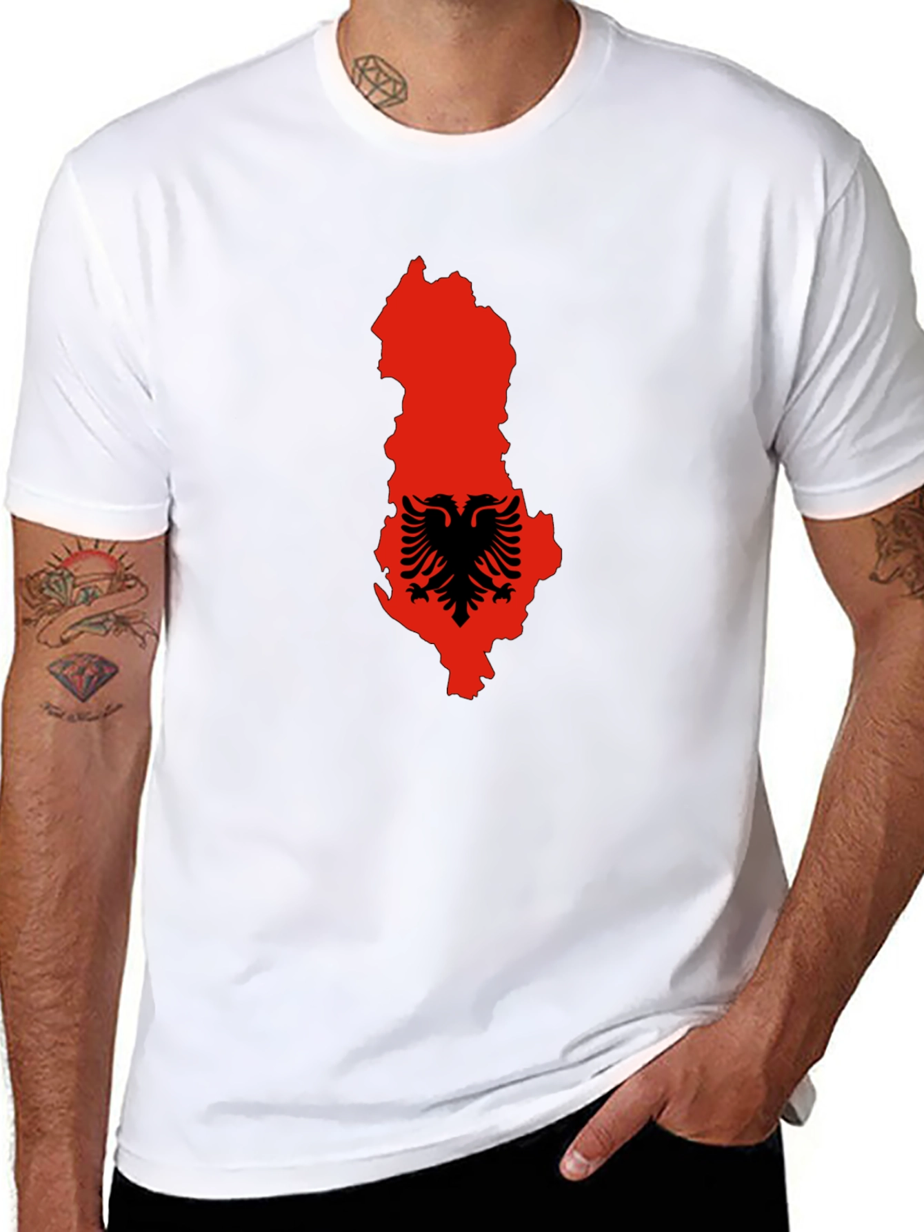 Albania Flag Graphic Tee - Mens Black T-Shirt