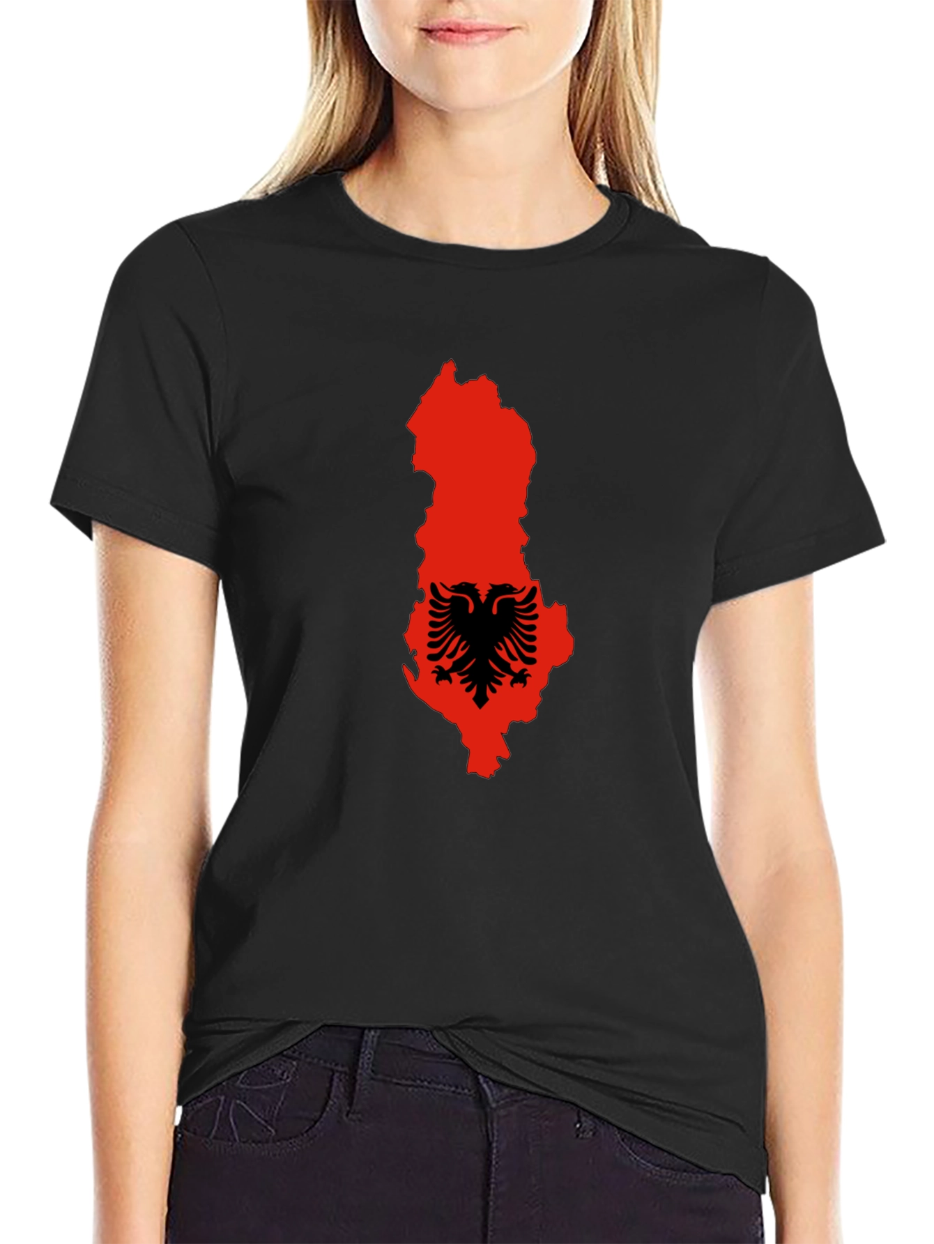 Albania Flag Graphic Tee - Mens Black T-Shirt