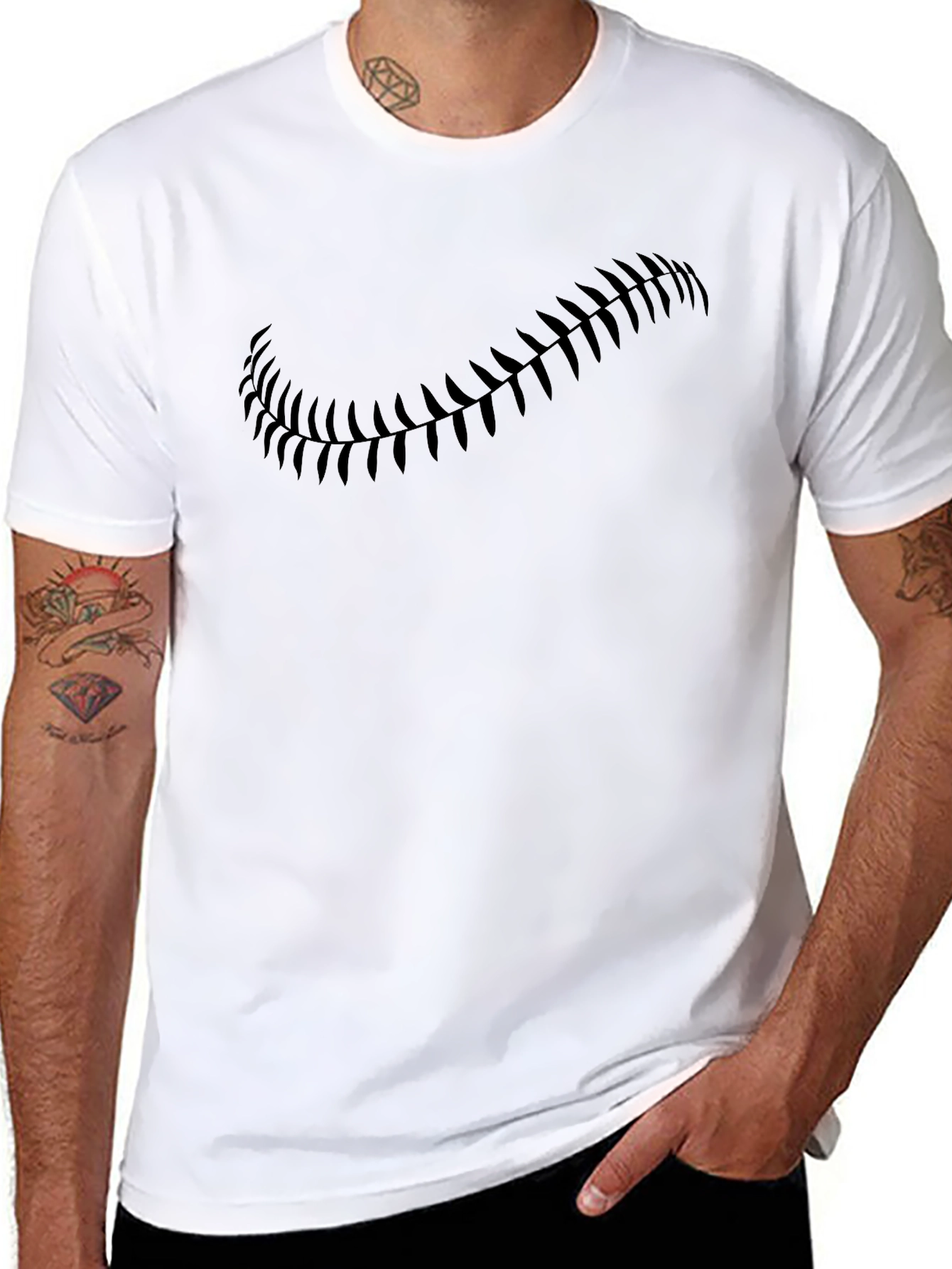 Mens Baseball Stitch Graphic Black Tee