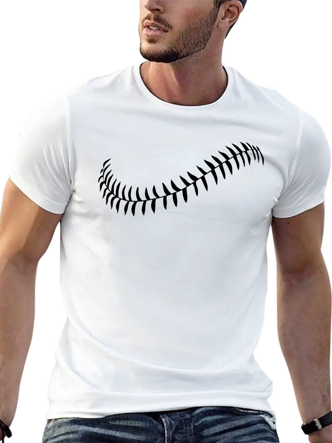 Mens Baseball Stitch Graphic Black Tee