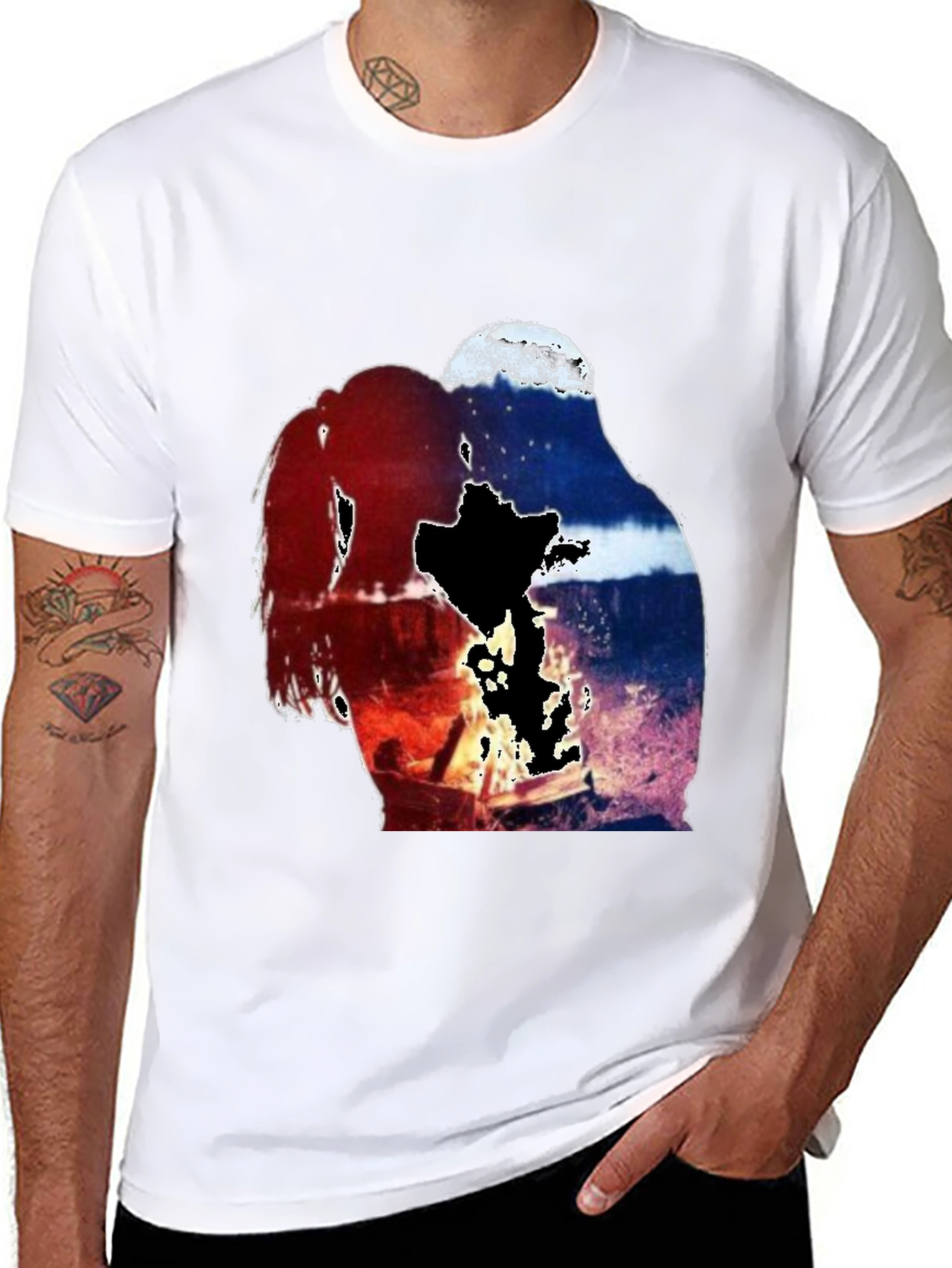 Artistic Couple Graphic Tee - Black