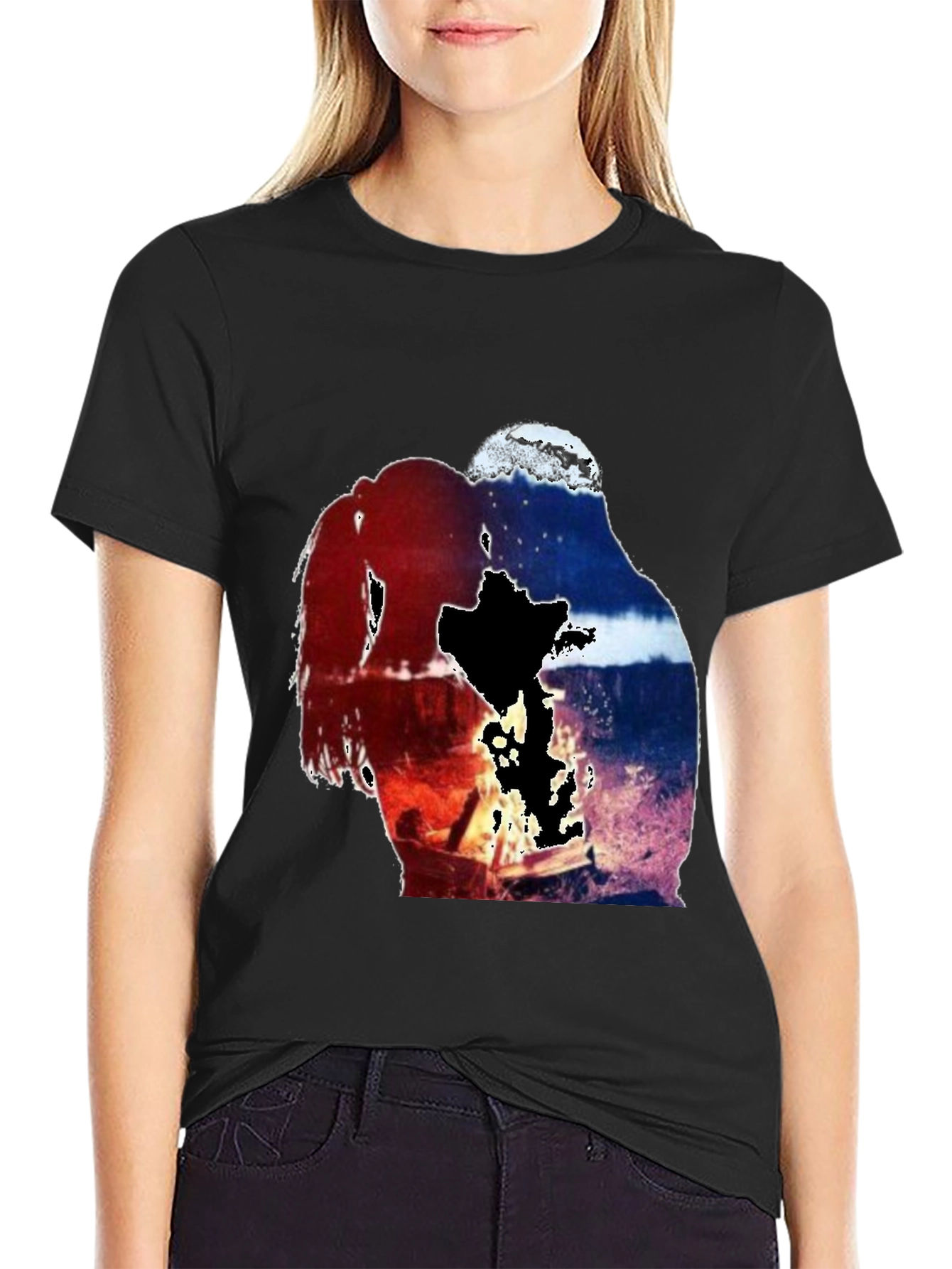 Artistic Couple Graphic Tee - Black