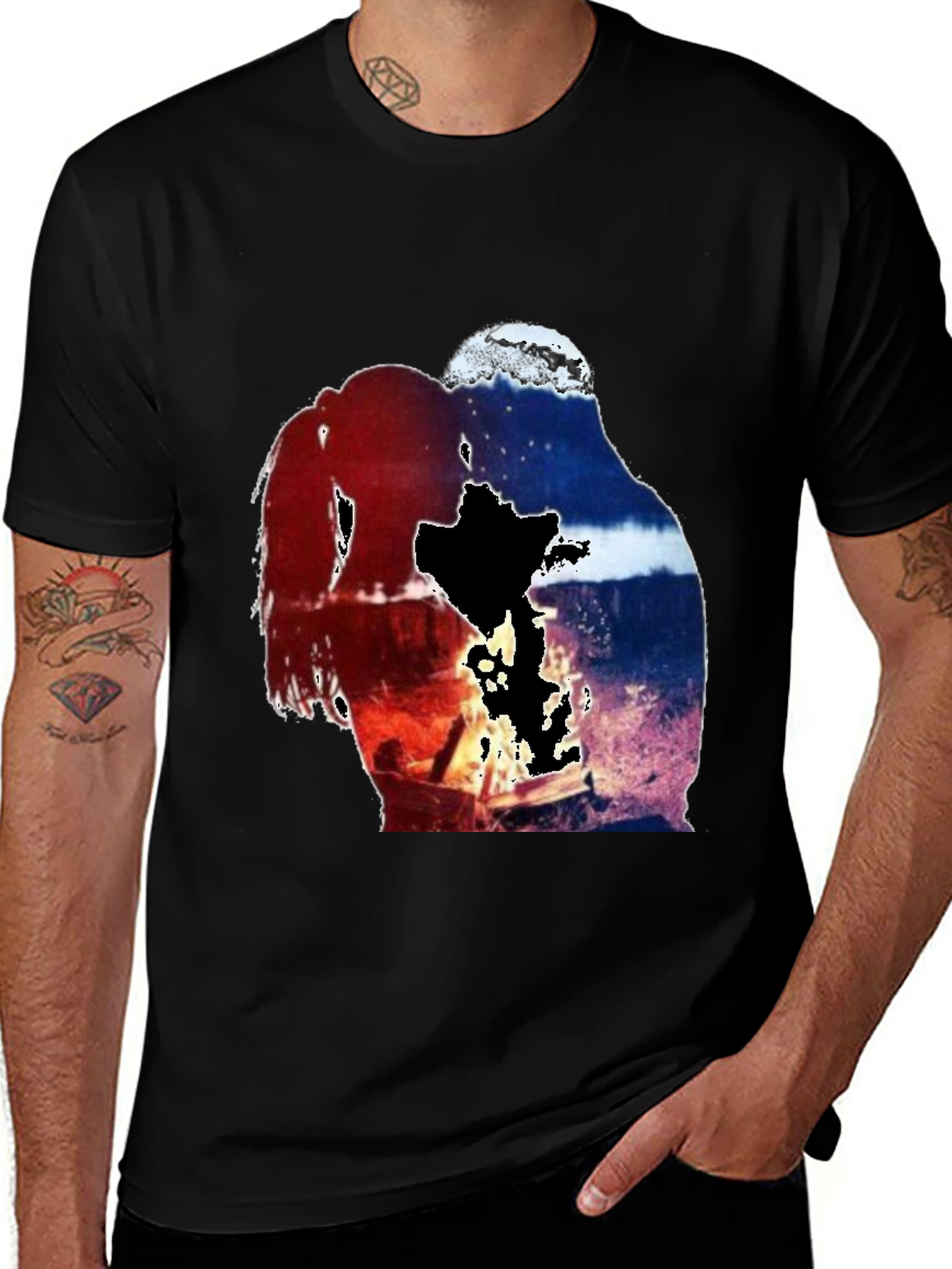 Artistic Couple Graphic Tee - Black