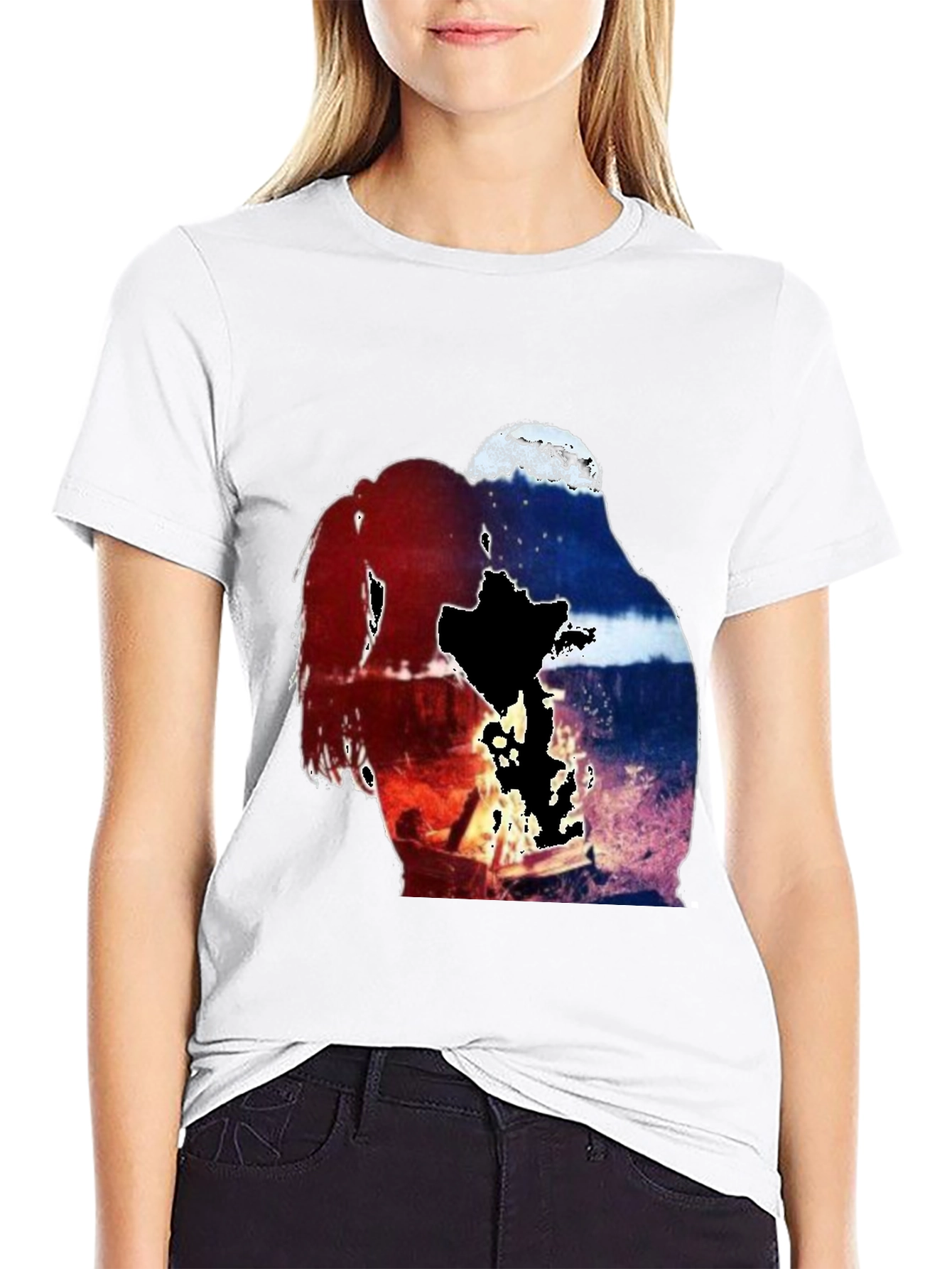 Artistic Couple Graphic Tee - Black
